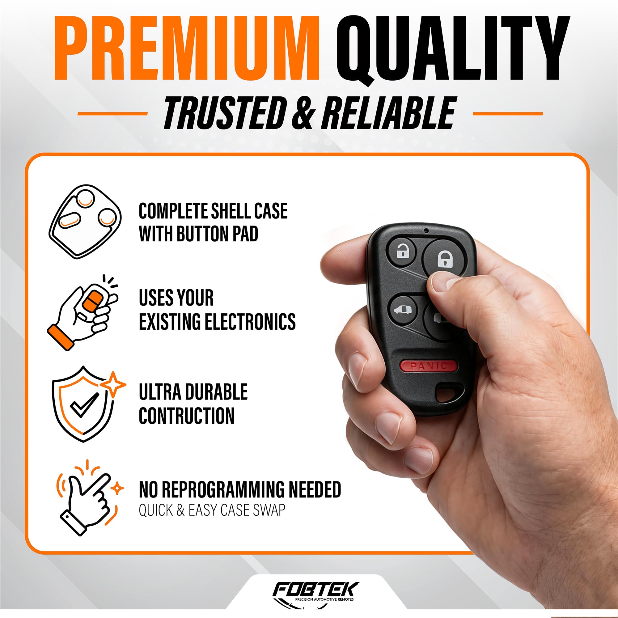 FOBTEK Key Fob Shell Case for 1999-2004 Honda Odyssey, E4EG8DN, 5-Button