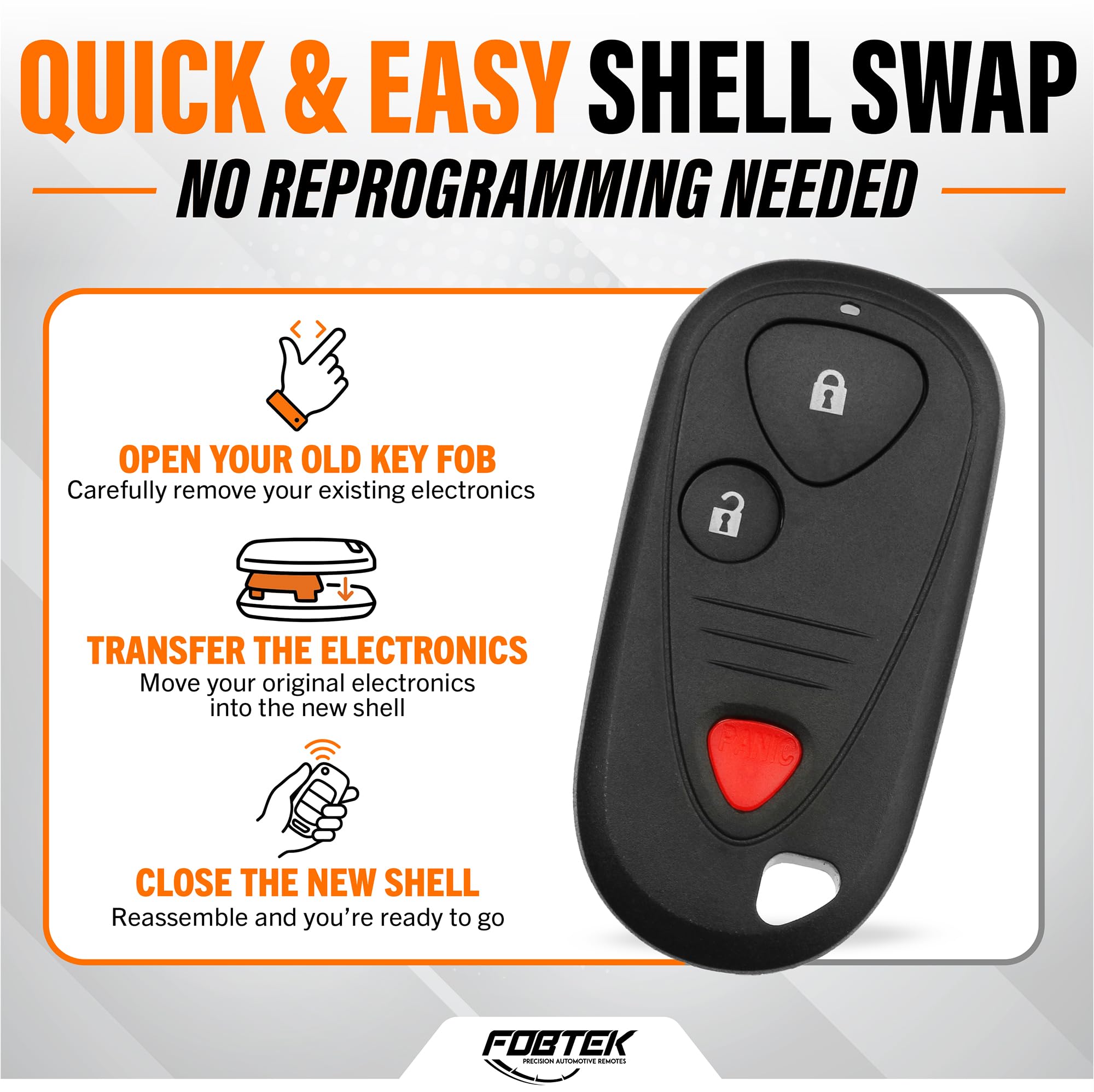 FOBTEK Key Fob Shell Case & Button Pad for Acura E4EG8D-444H-A, 3-Button