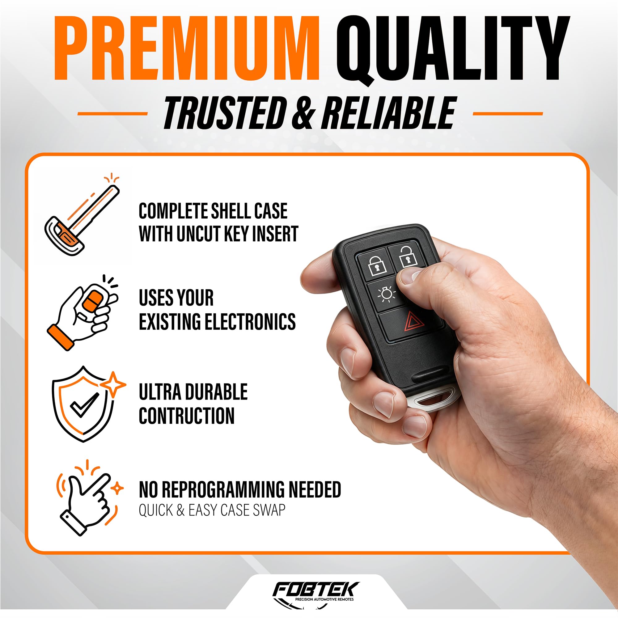 FOBTEK Smart Key Fob Shell Case for Volvo KR55WK49264, 5-Button