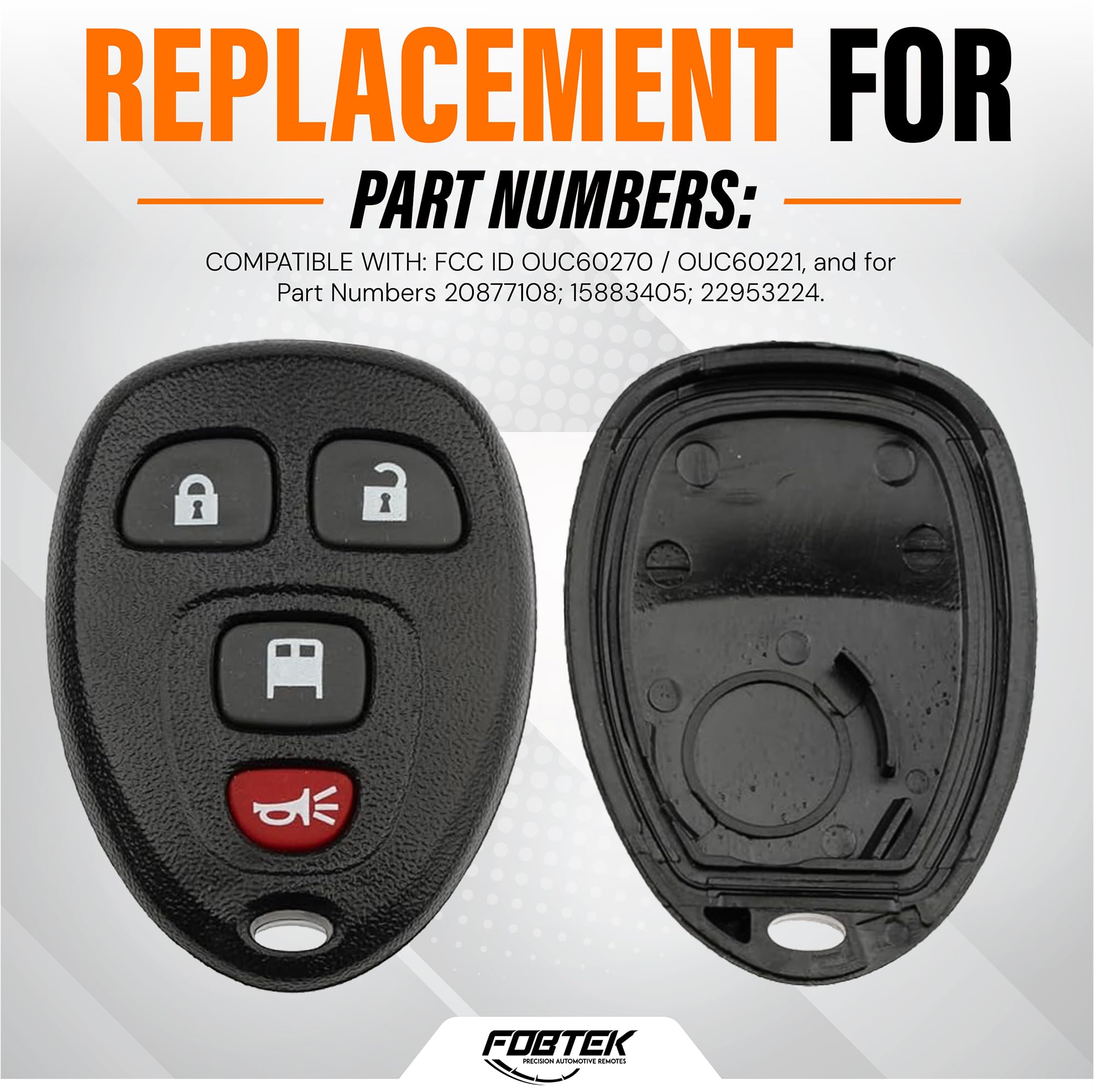 FOBTEK Key Fob Shell Case & Button Pad for Chevy GMC OUC60270, 4-Button