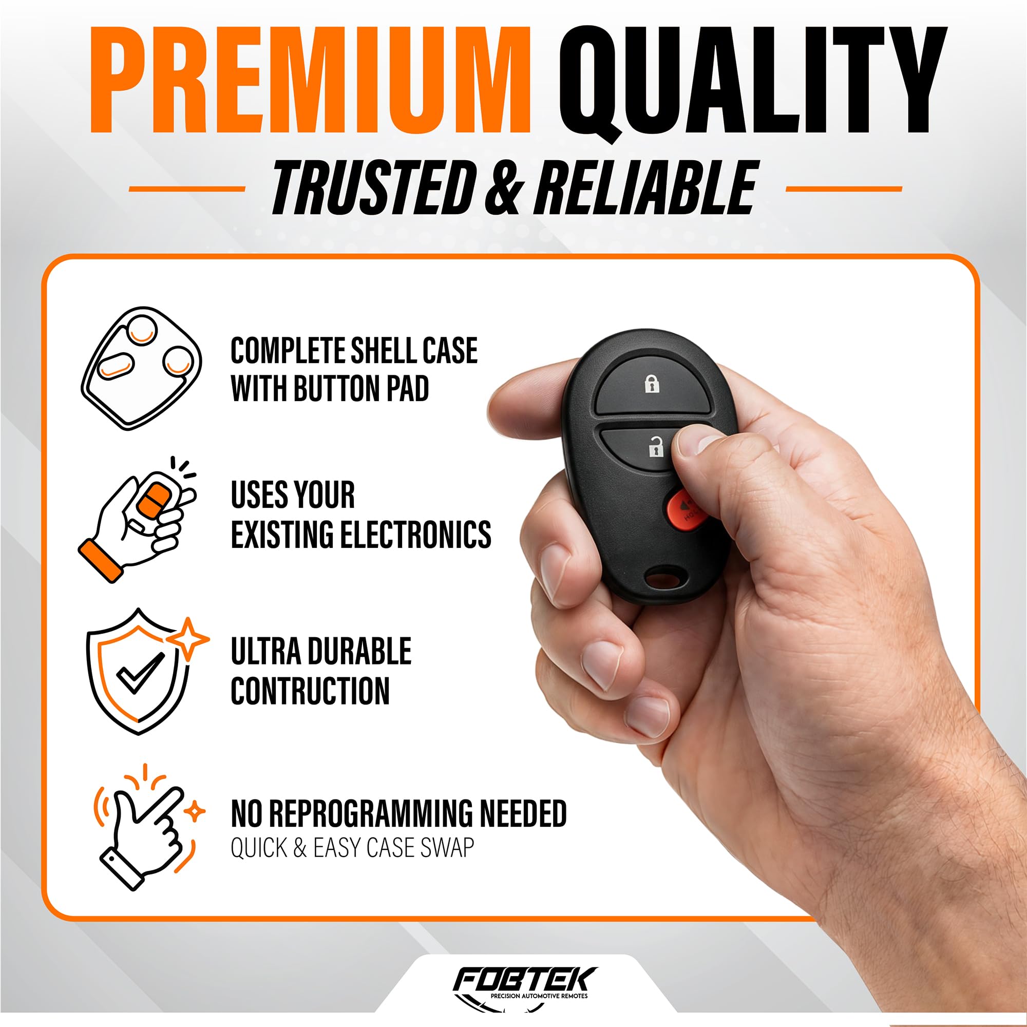 FOBTEK Key Fob Shell Case for Toyota GQ43VT20T, 3-Button
