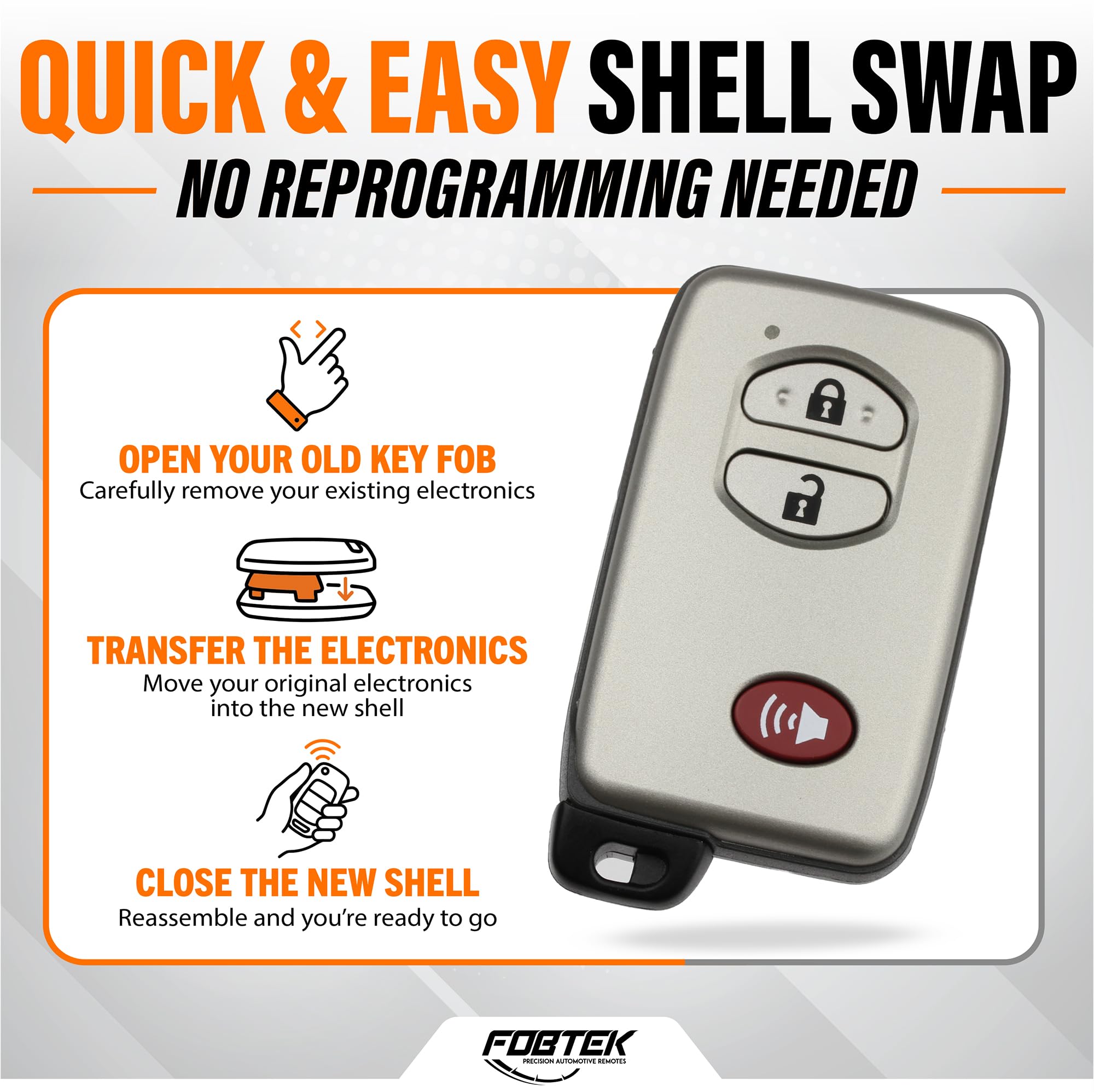 FOBTEK Smart Key Fob Shell Case for Toyota HYQ14AAB, 3-Button Gold