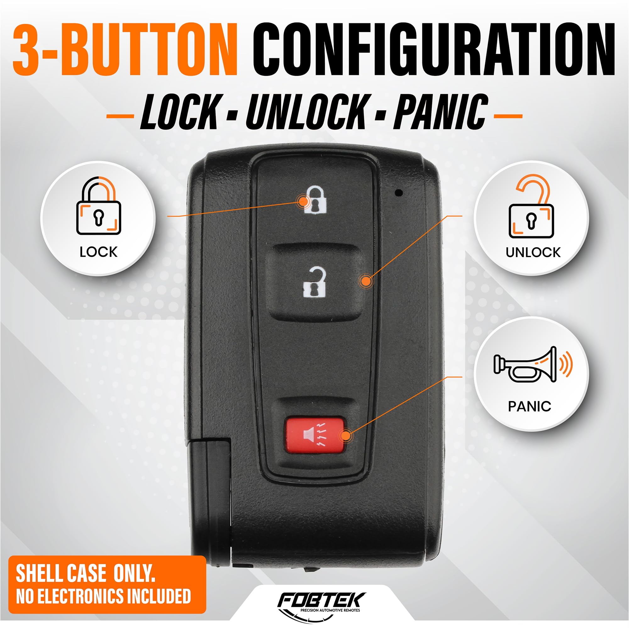 FOBTEK Smart Key Fob Shell Case & Button Pad for Toyota MOZB31EG, 3-Button