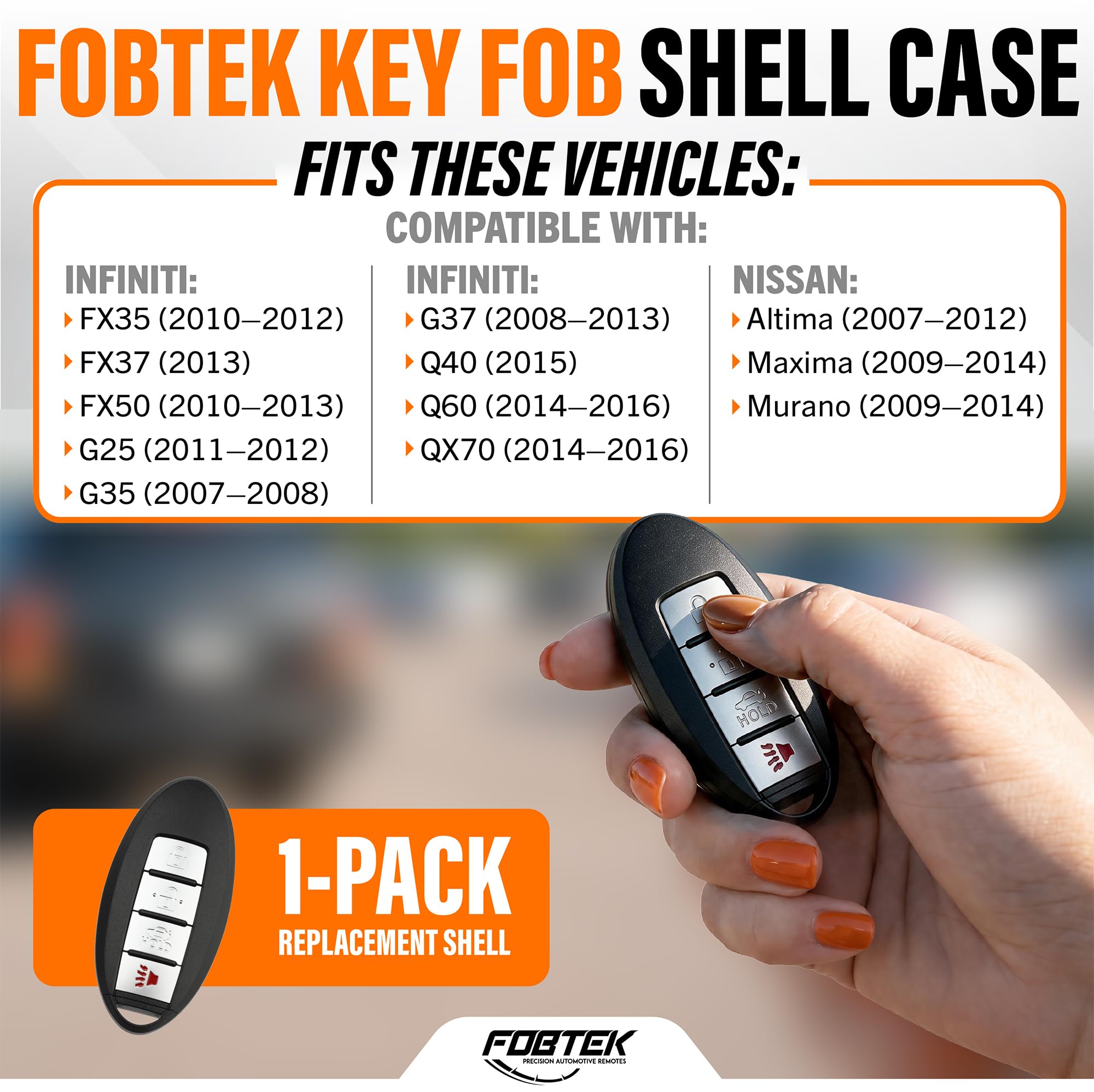 FOBTEK Smart Key Fob Shell Case for Infiniti FX35 FX37 G35 G37, 4-Button