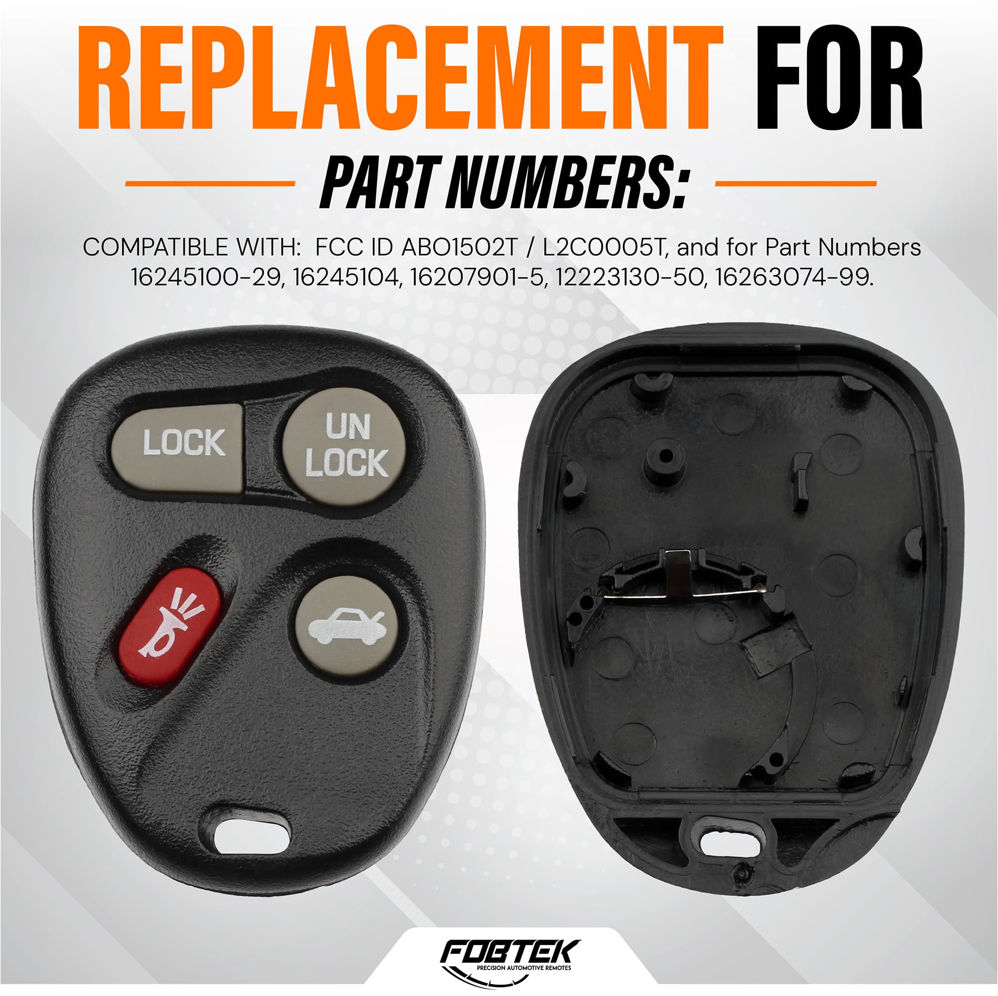 FOBTEK Key Fob Shell Case for Chevy Pontiac Cadillac ABO1502T, 4-Button