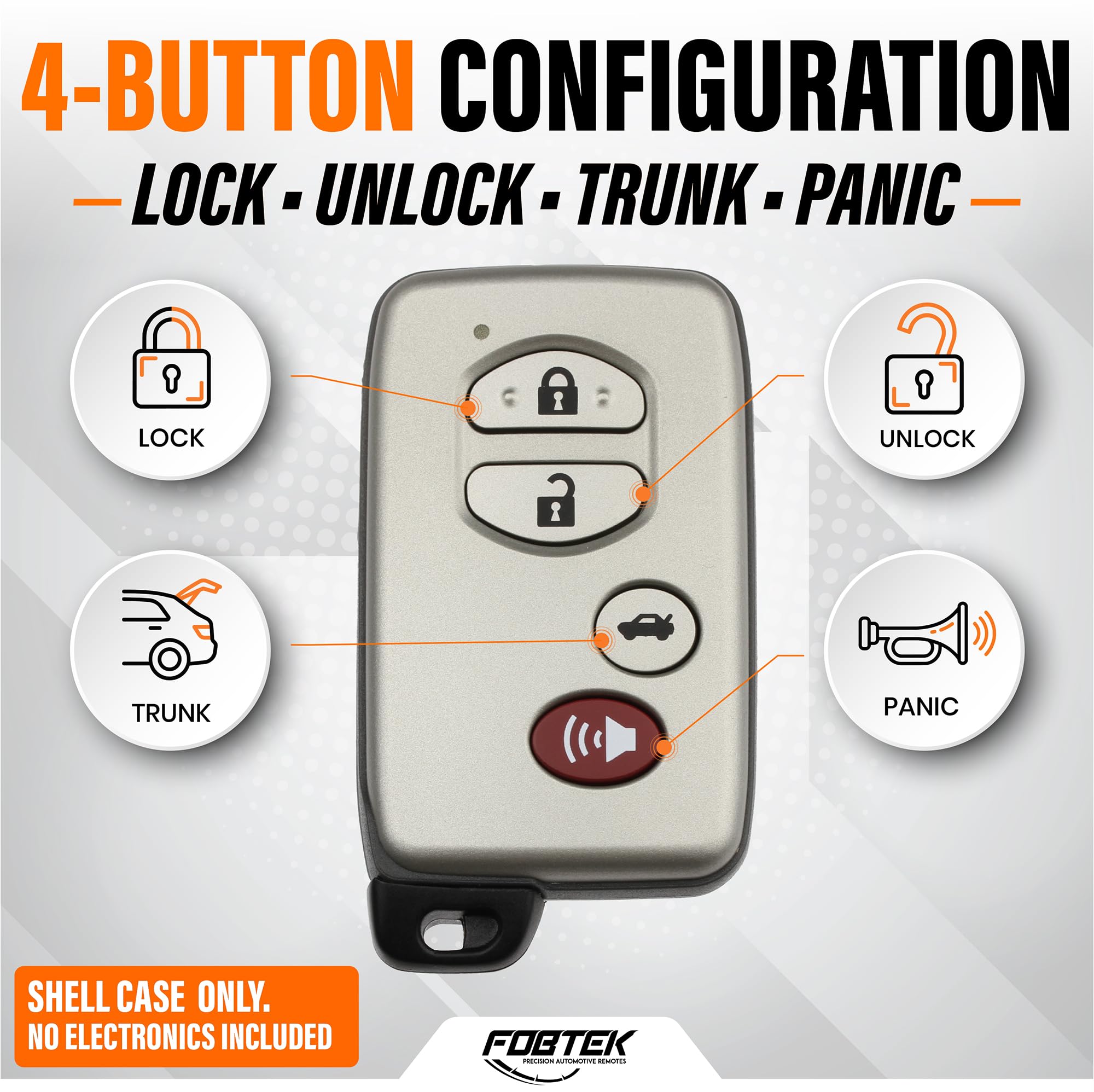 FOBTEK Smart Key Fob Shell Case for Toyota HYQ14AAB, 4-Button Gold
