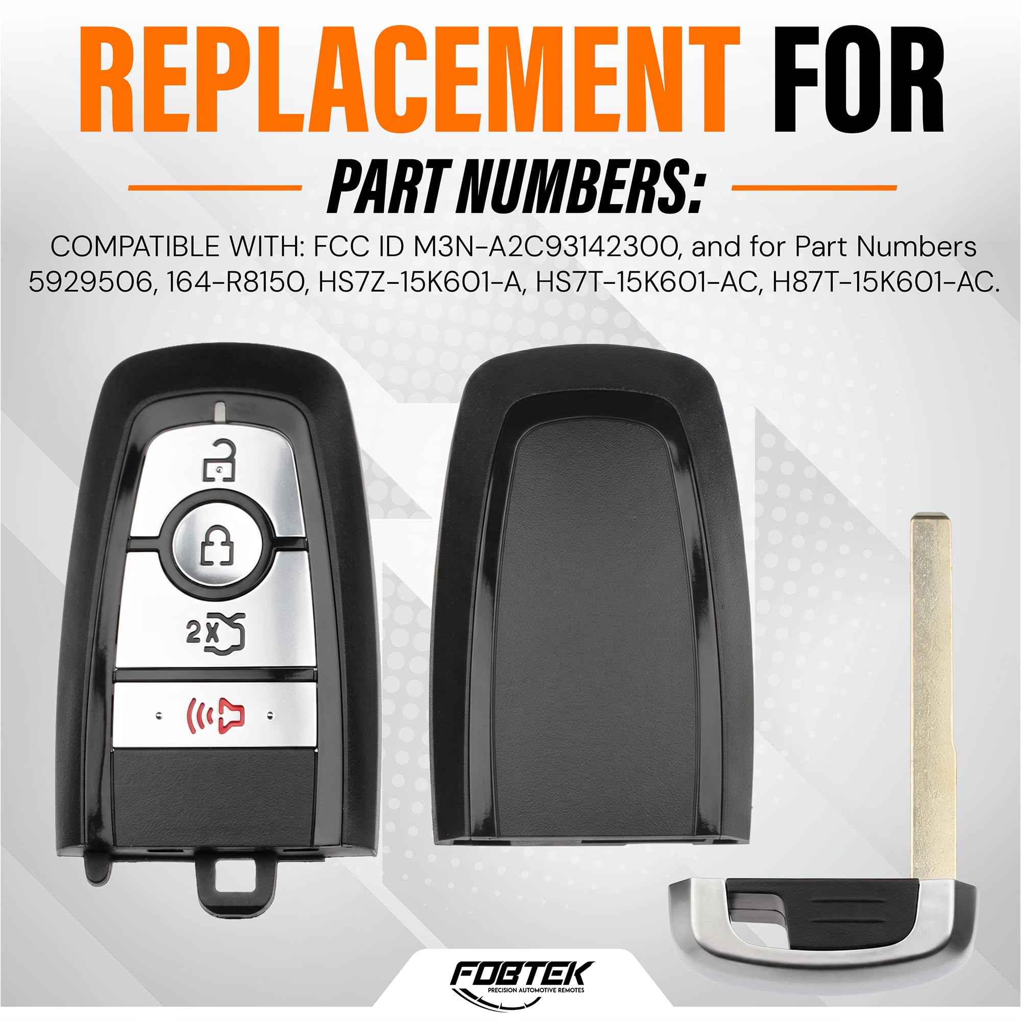 FOBTEK Smart Key Fob Shell Case for Ford M3N-A2C93142300, 4-Button