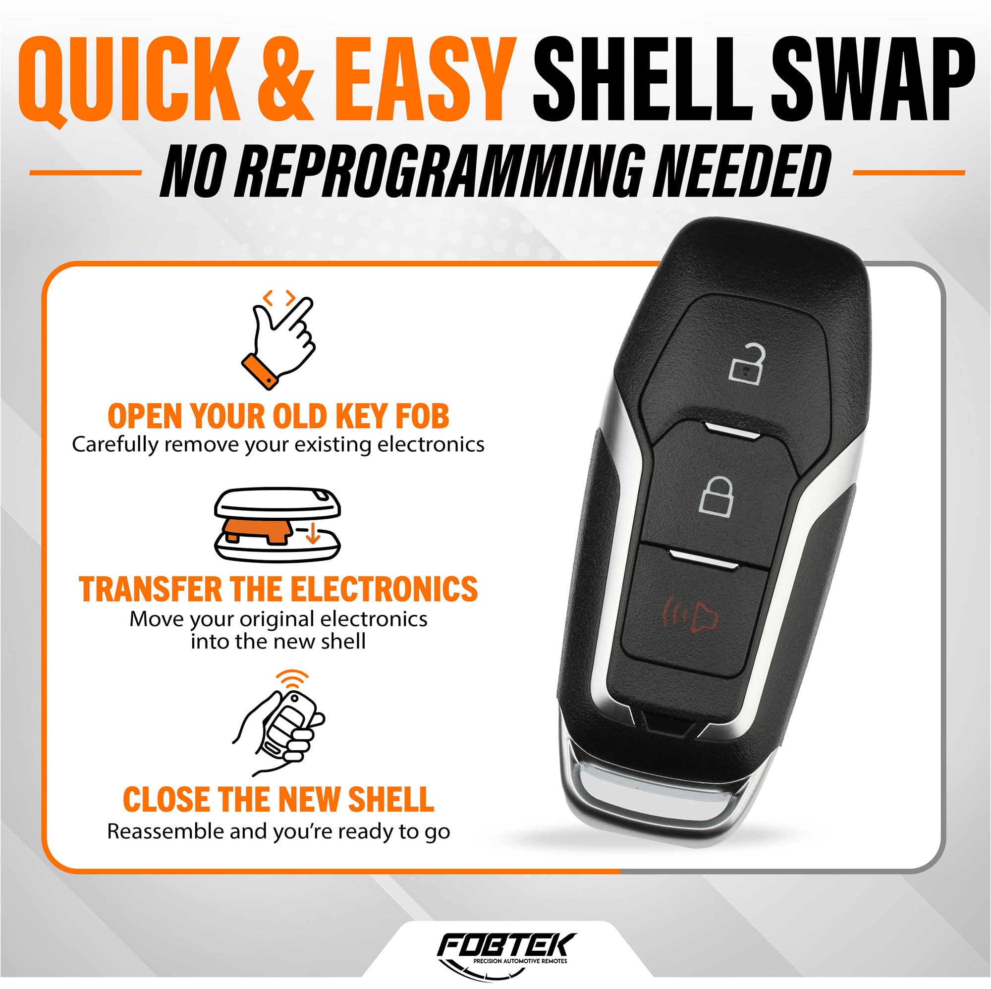 FOBTEK Smart Key Fob Shell Case for Ford M3N-A2C31243800, 3-Button