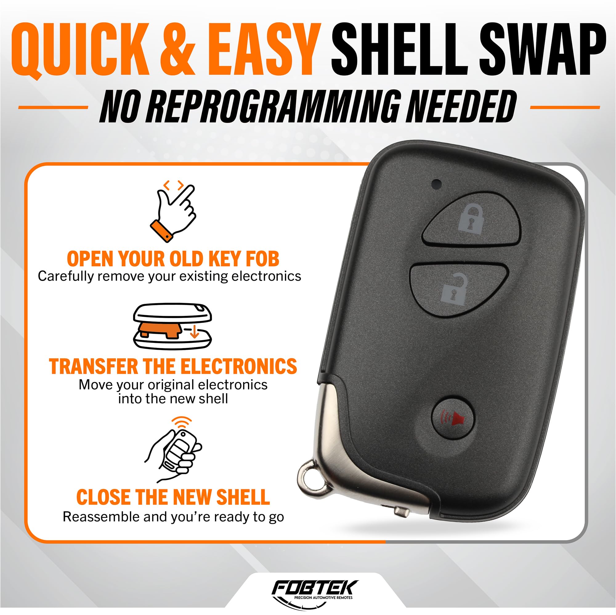 FOBTEK Smart Key Fob Shell Case & Button Pad for Lexus HYQ14AAB, 3-Button