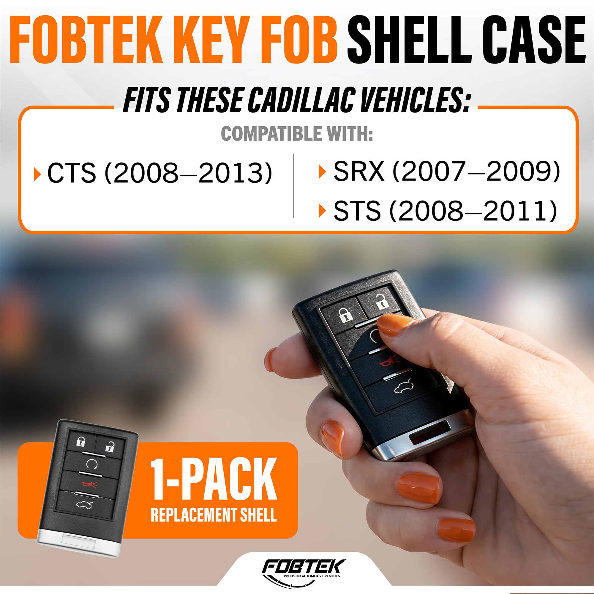 FOBTEK Key Fob Shell Case & Button Pad for Cadillac OUC6000066, 5-Button