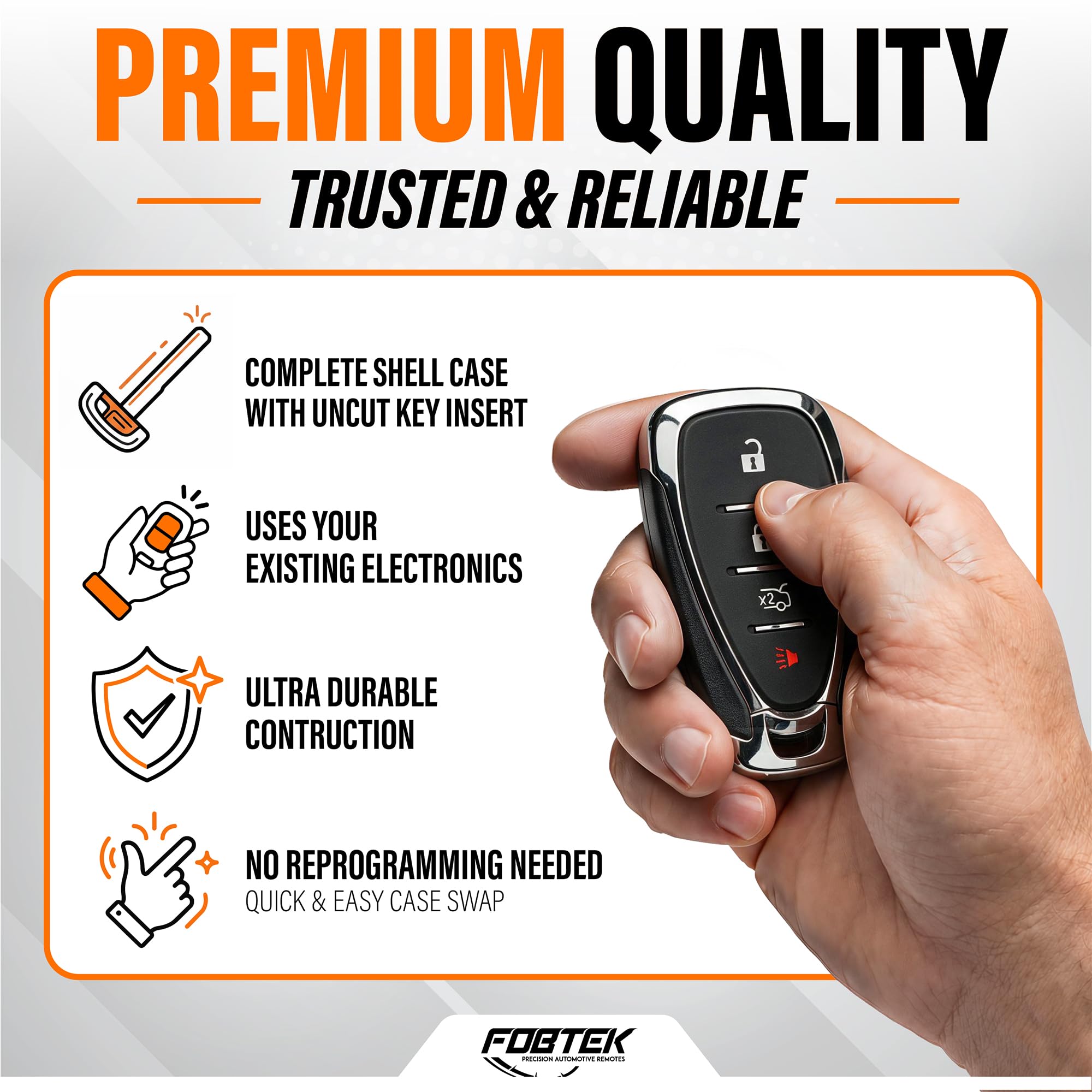 FOBTEK Smart Key Fob Shell Case for Chevy HYQ4EA, 4-Button