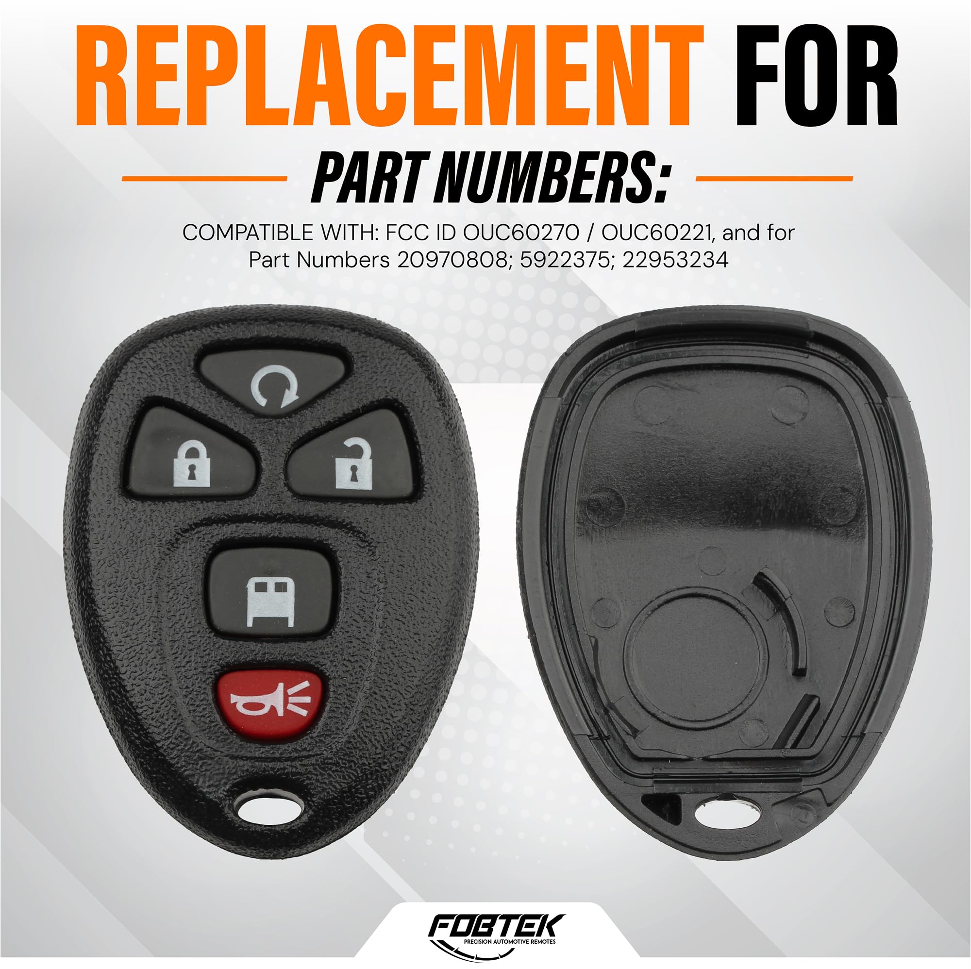 FOBTEK Key Fob Shell Case & Button Pad for Chevy GMC OUC60270, 5-Button