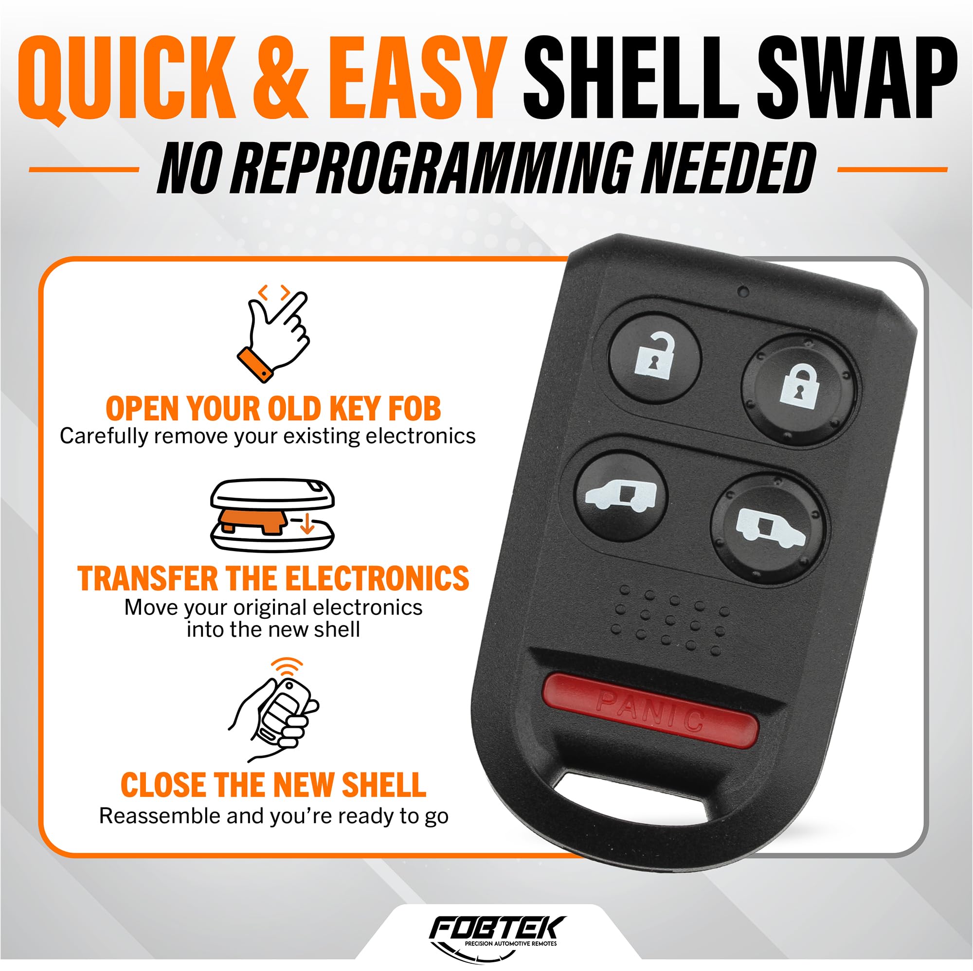 FOBTEK Key Fob Shell Case & Button Pad for Honda OUCG8D-399H-A, 5-Button
