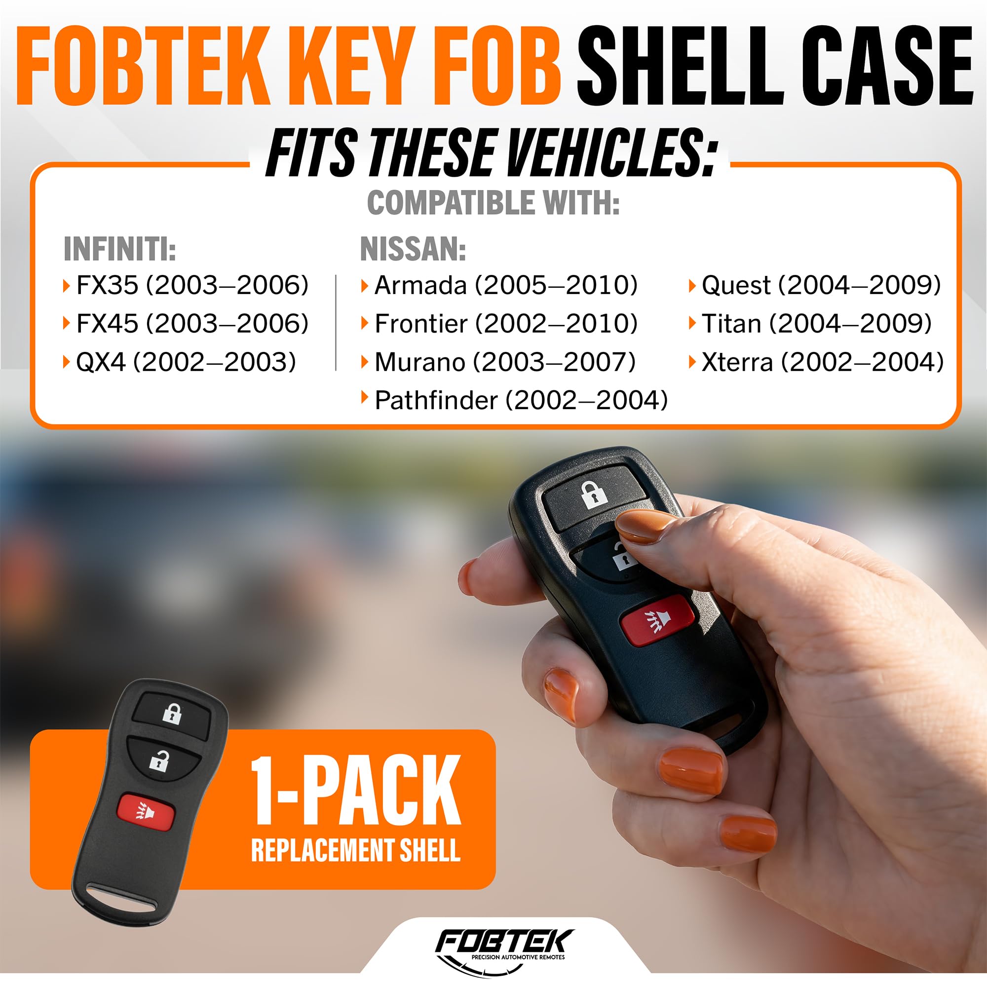 FOBTEK Key Fob Shell Case & Button Pad for Nissan Infiniti KBRASTU15