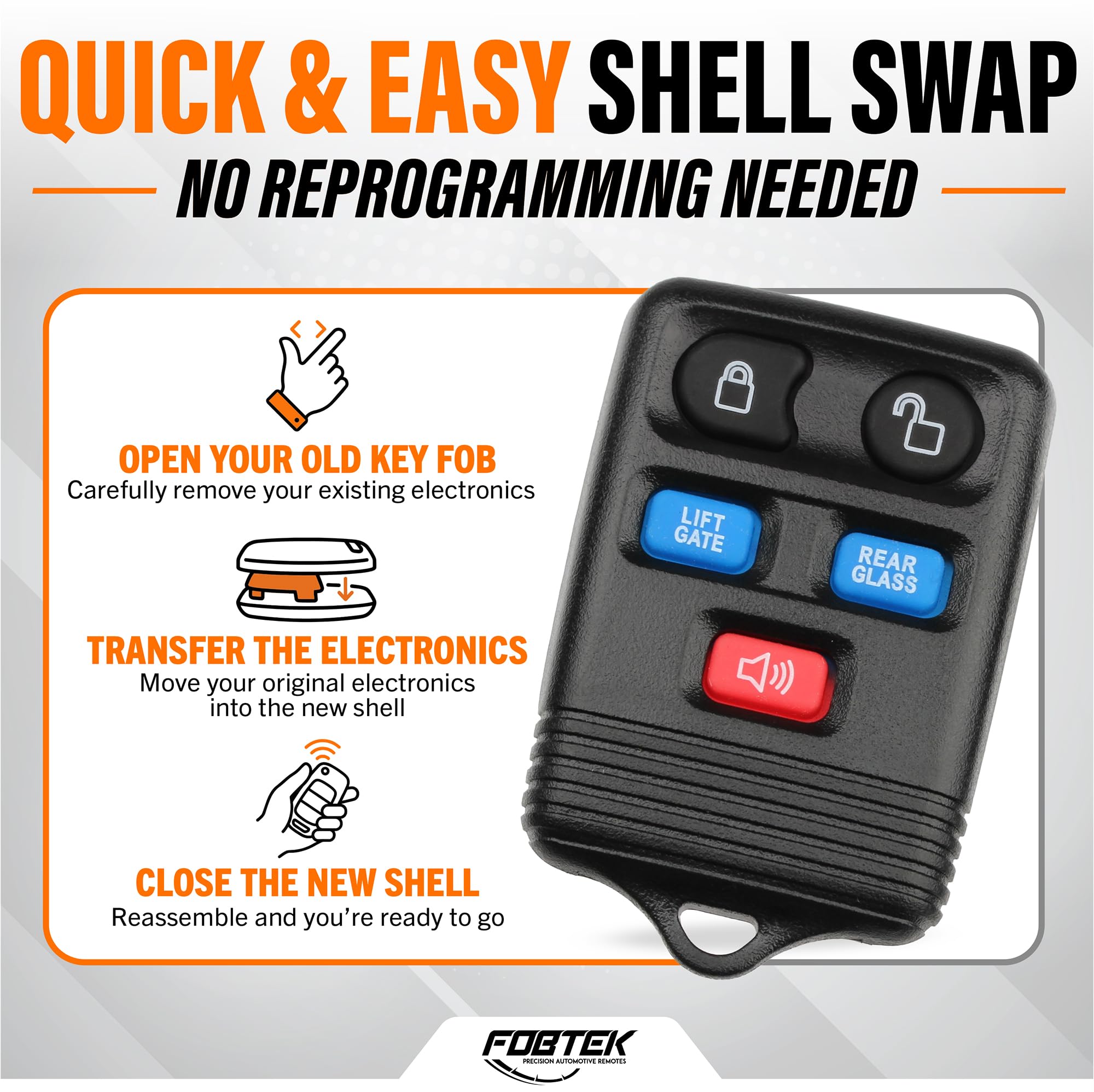 FOBTEK Key Fob Shell Case & Button Pad for Ford Lincoln CWTWB1U551