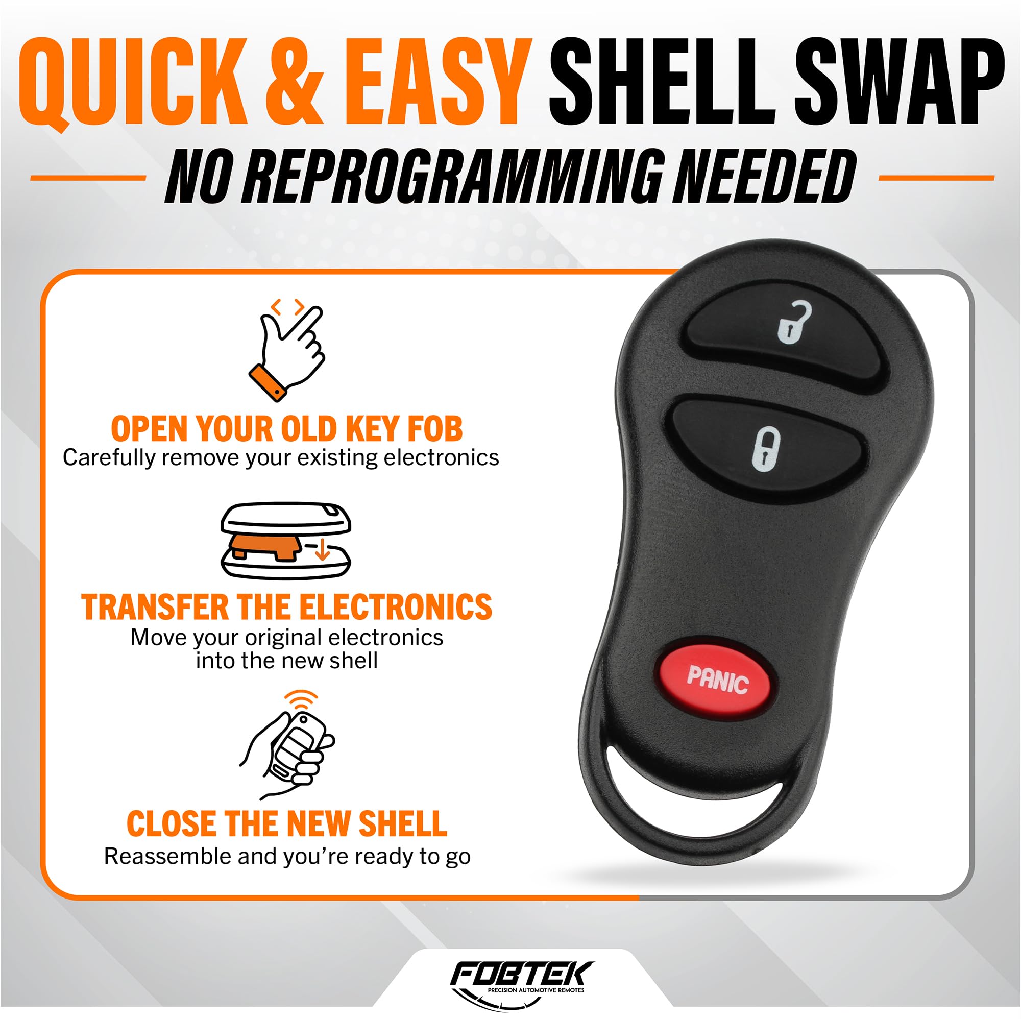 FOBTEK Key Fob Shell Case & Button Pad for Dodge Jeep Chrysler GQ43VT13T