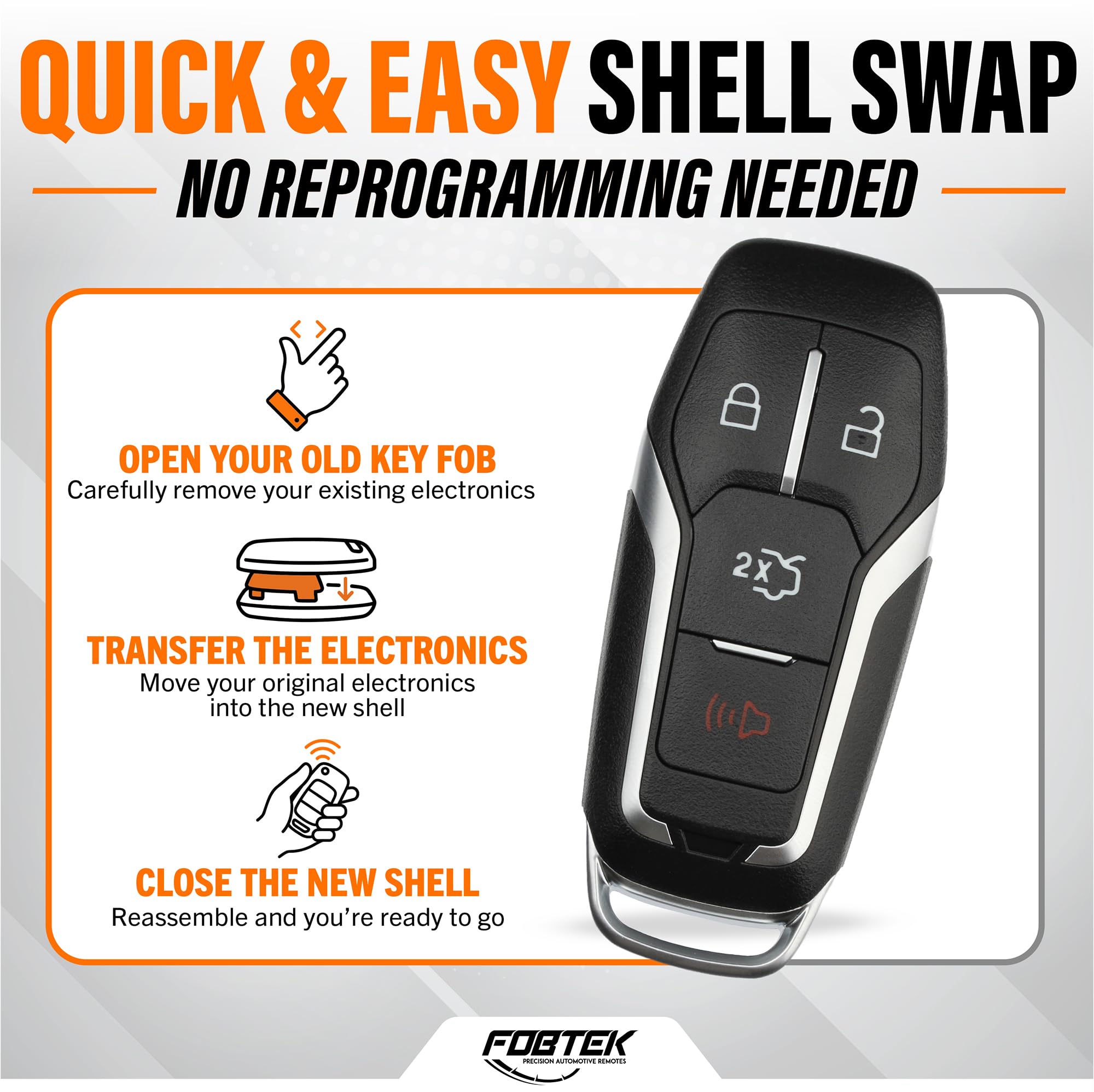 FOBTEK Smart Key Fob Shell Case for Ford Lincoln M3N-A2C31243800, 4-Button