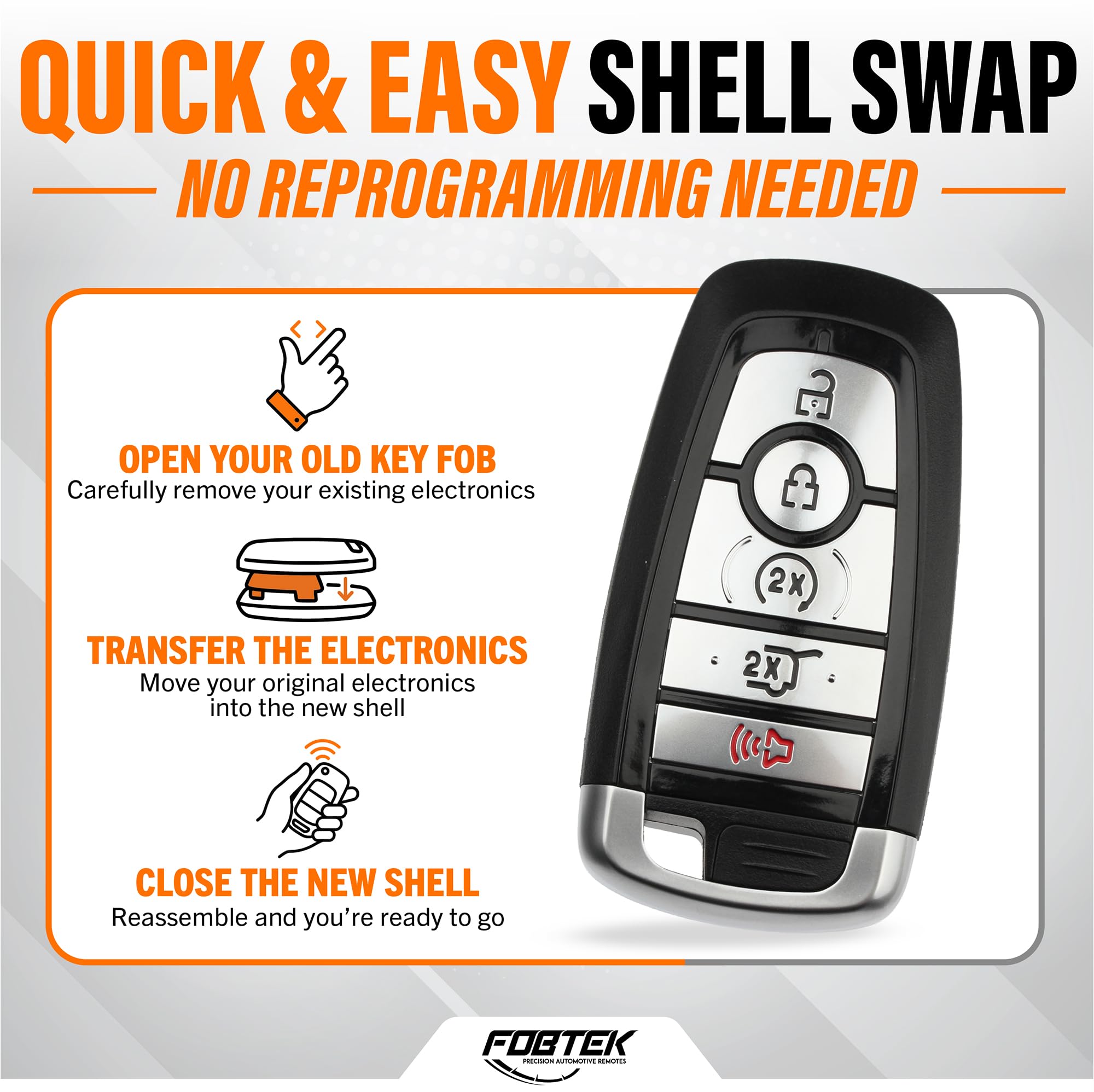FOBTEK Smart Key Fob Shell Case & Button Pad for Ford Lincoln M3N-A2C931426