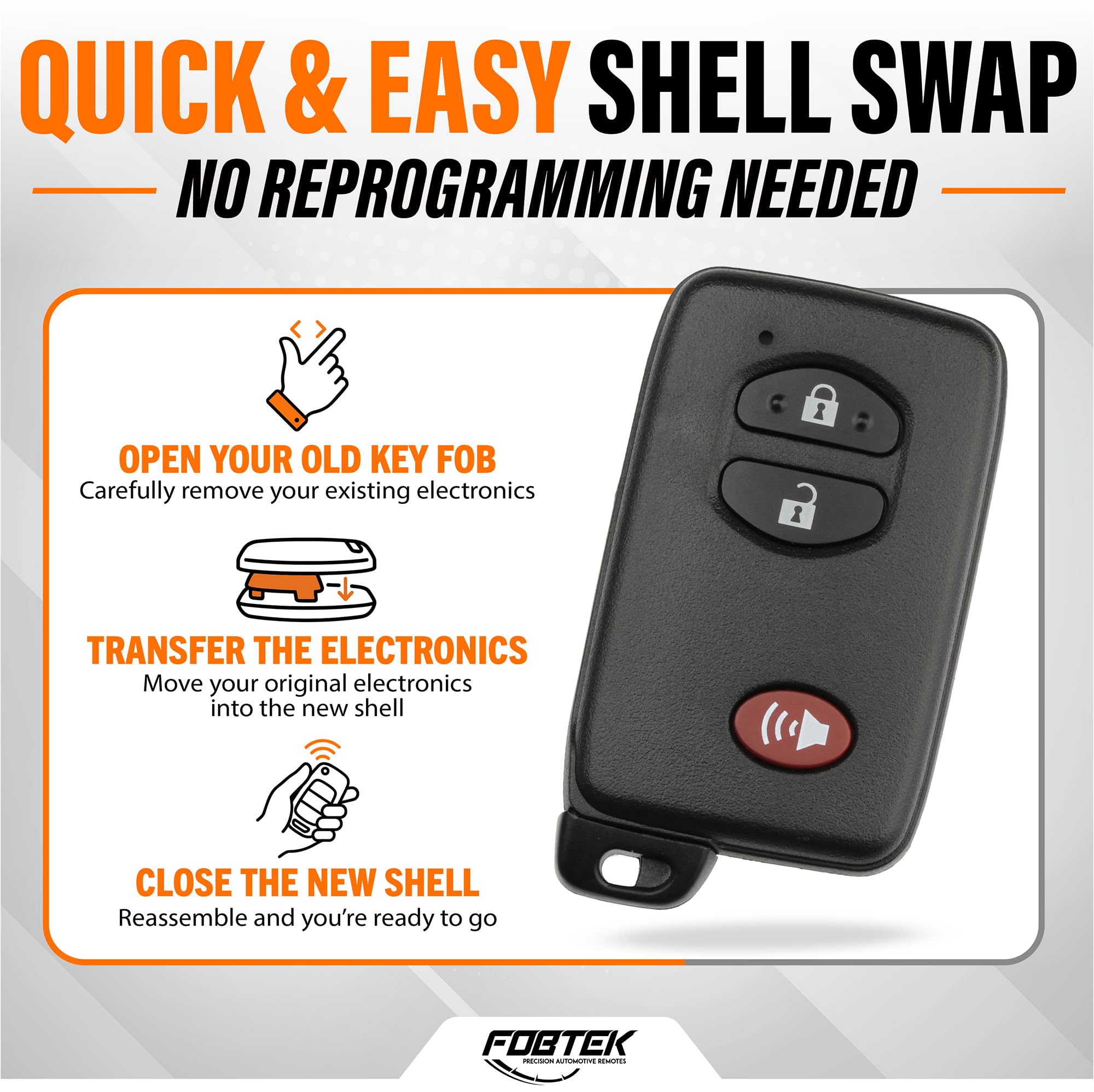 FOBTEK Smart Key Fob Shell Case for Toyota HYQ14AAB, 3-Button Black