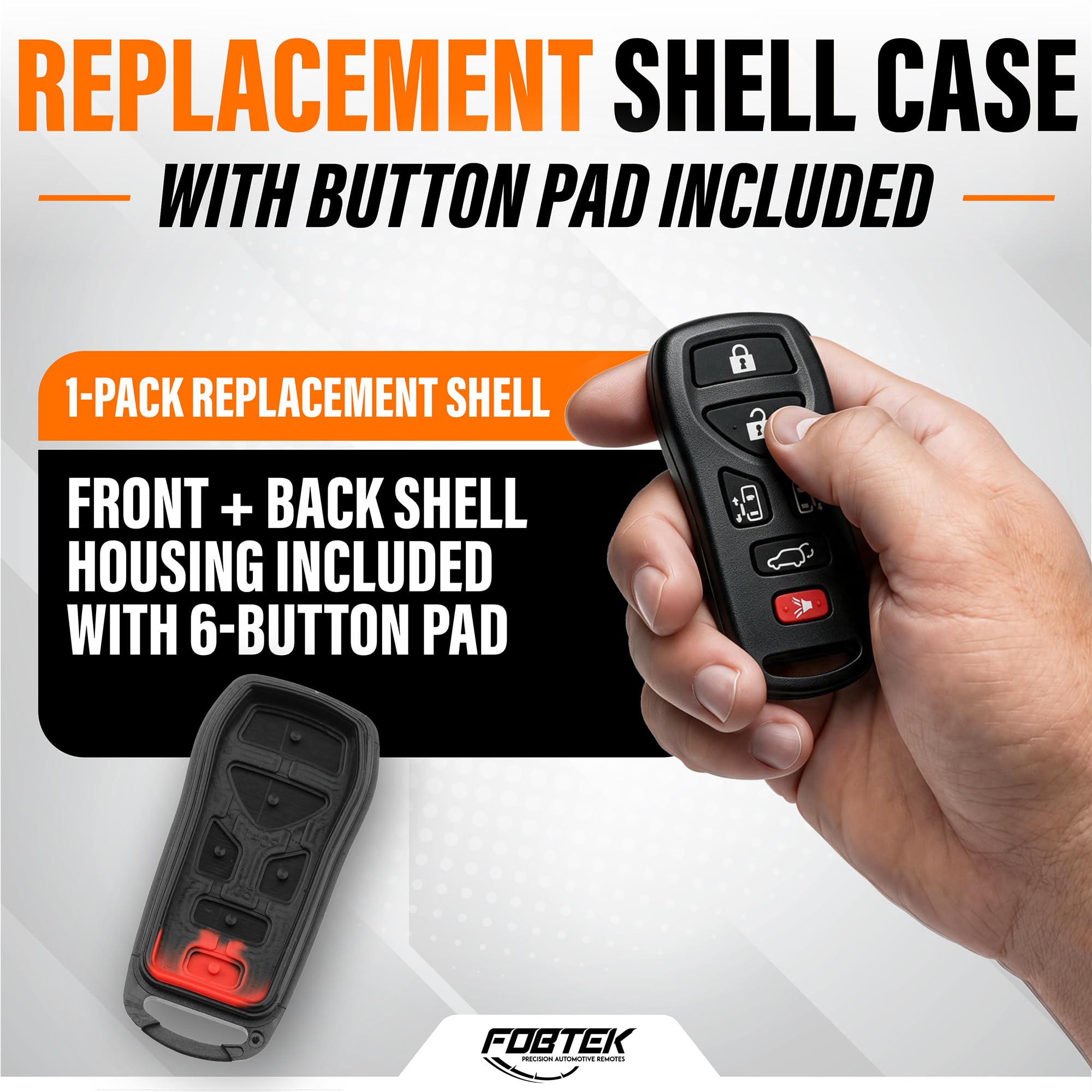 FOBTEK Key Fob Shell Case & Button Pad for Nissan KBRASTU51, 6-Button
