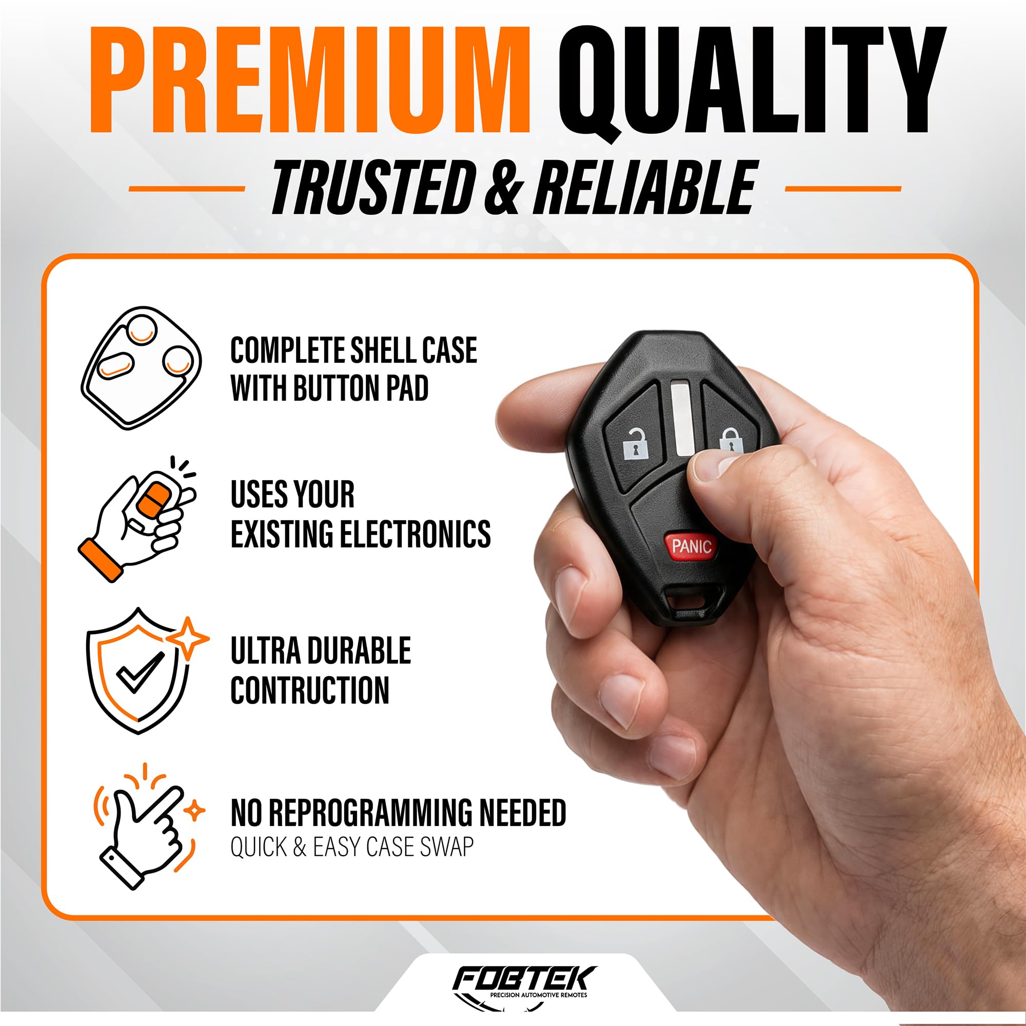 FOBTEK Key Fob Shell Case for Mitsubishi OUCG8D-620M-A, 3-Button