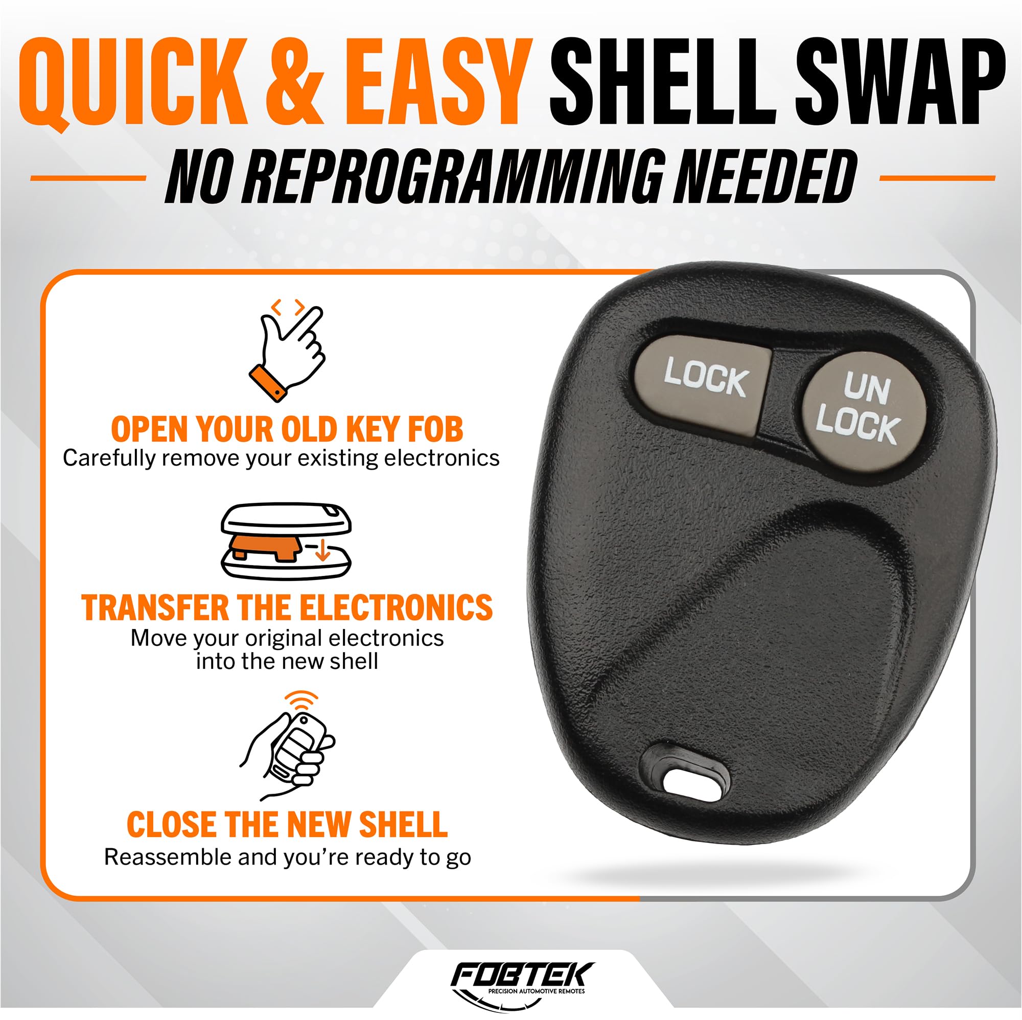 FOBTEK Key Fob Shell Case & Button Pad for Chevy GMC ABO1502T, 2-Button