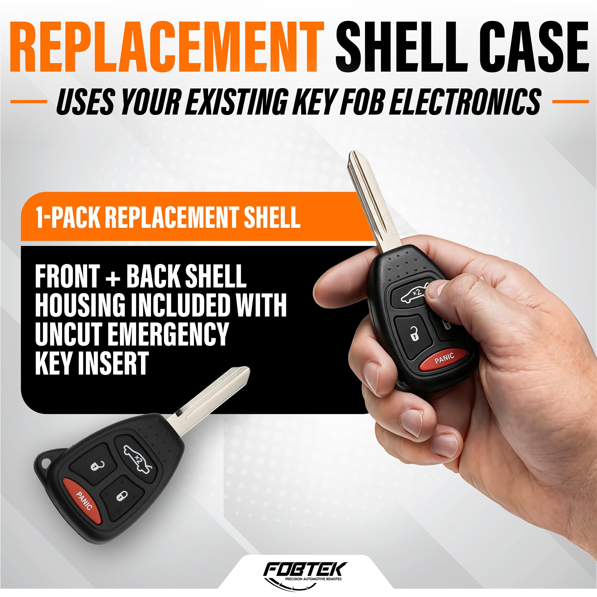 FOBTEK Key Fob Shell Case & Button Pad for Dodge Jeep Chrysler KOBDT04A