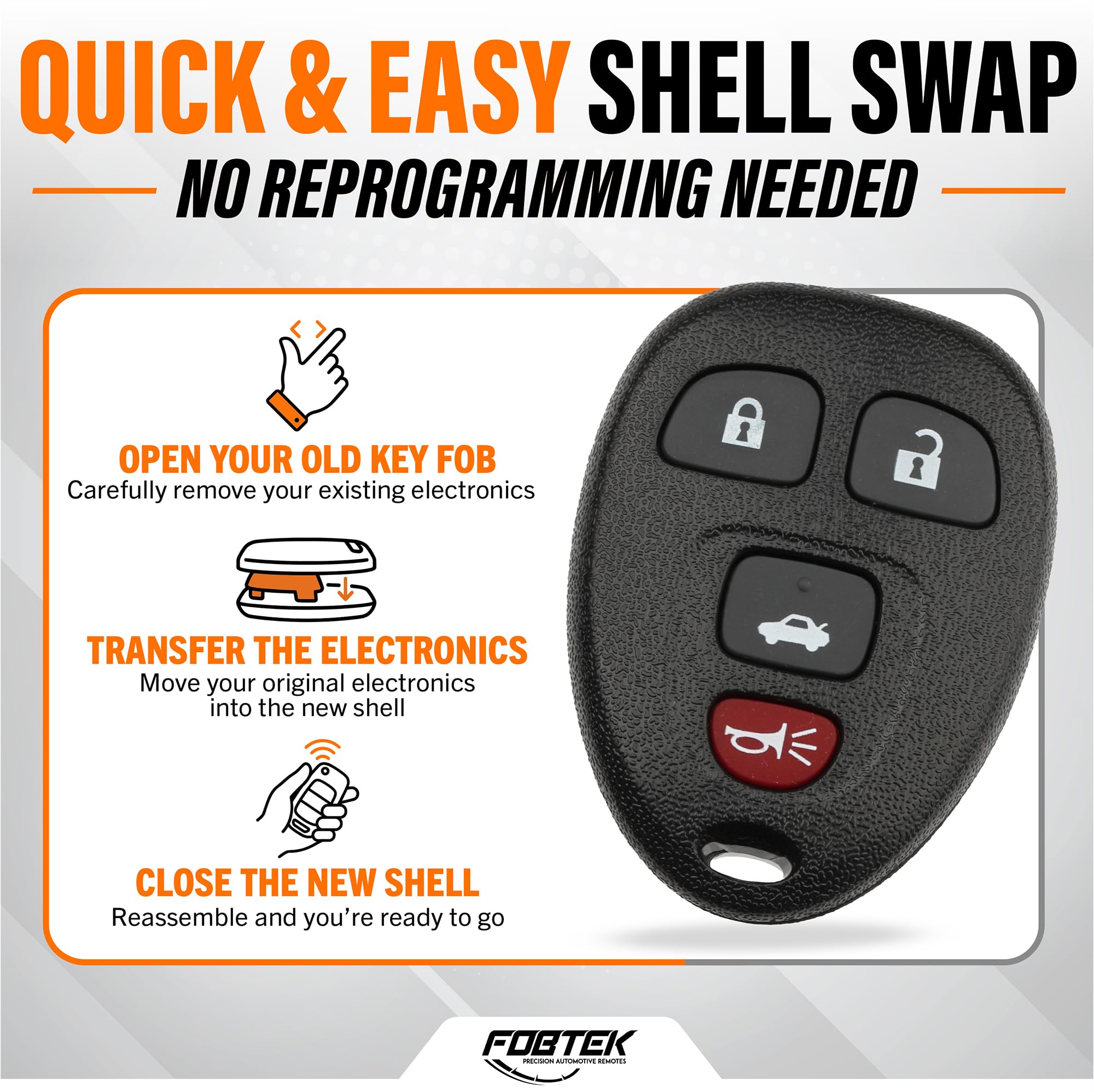 FOBTEK Key Fob Shell Case & Button Pad for Chevy Pontiac Buick KOBGT04A