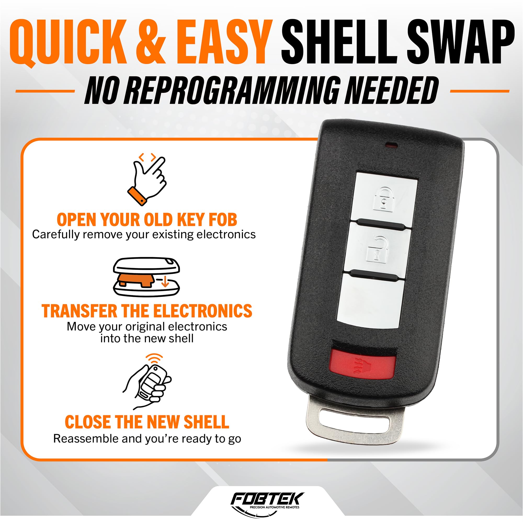 FOBTEK Smart Key Fob Shell Case for Mitsubishi OUC644M, 3-Button