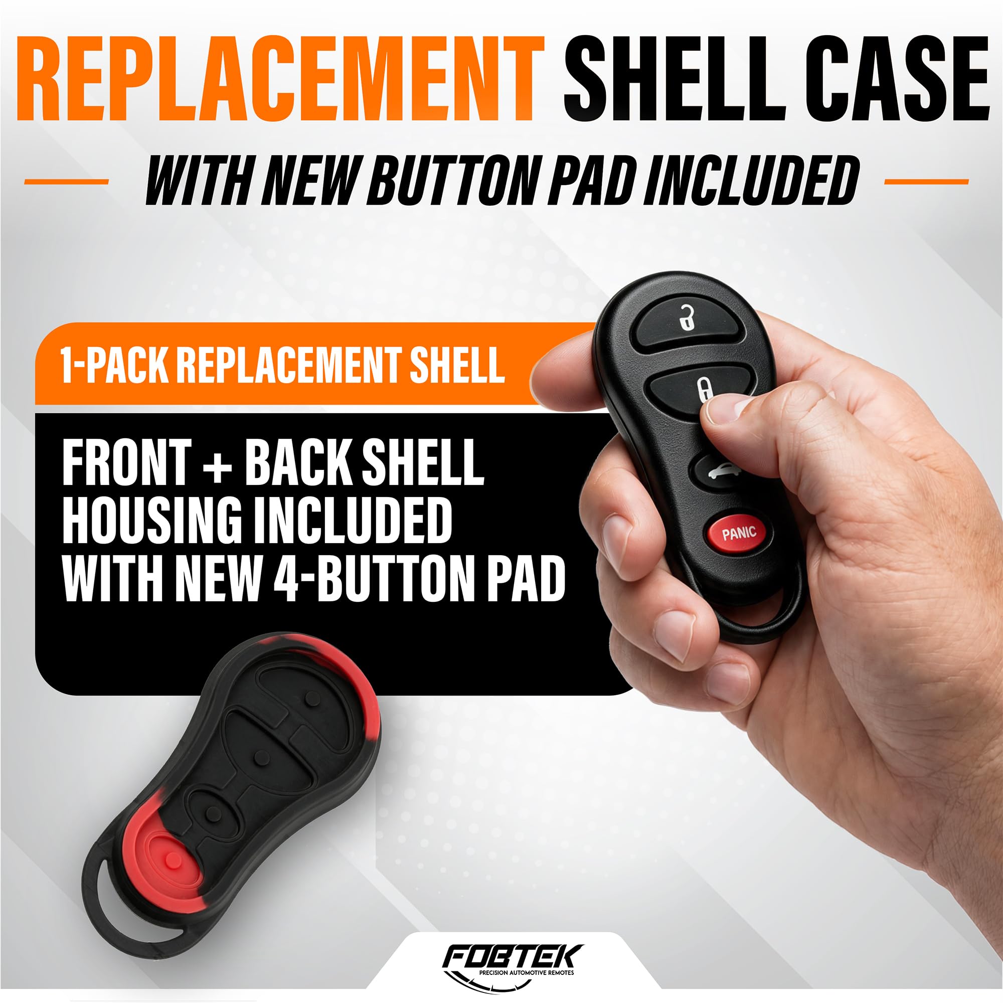 FOBTEK Key Fob Shell Case for Chrysler Jeep Dodge GQ43VT13T, 4-Button