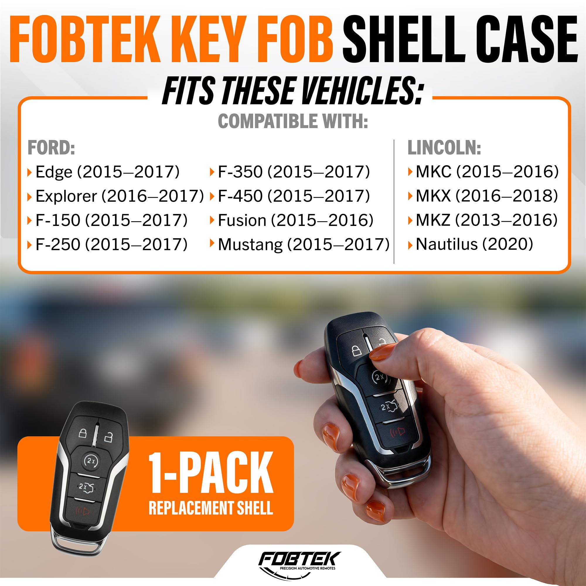FOBTEK Smart Key Fob Shell Case for Ford Lincoln M3N-A2C31243300, 5-Button