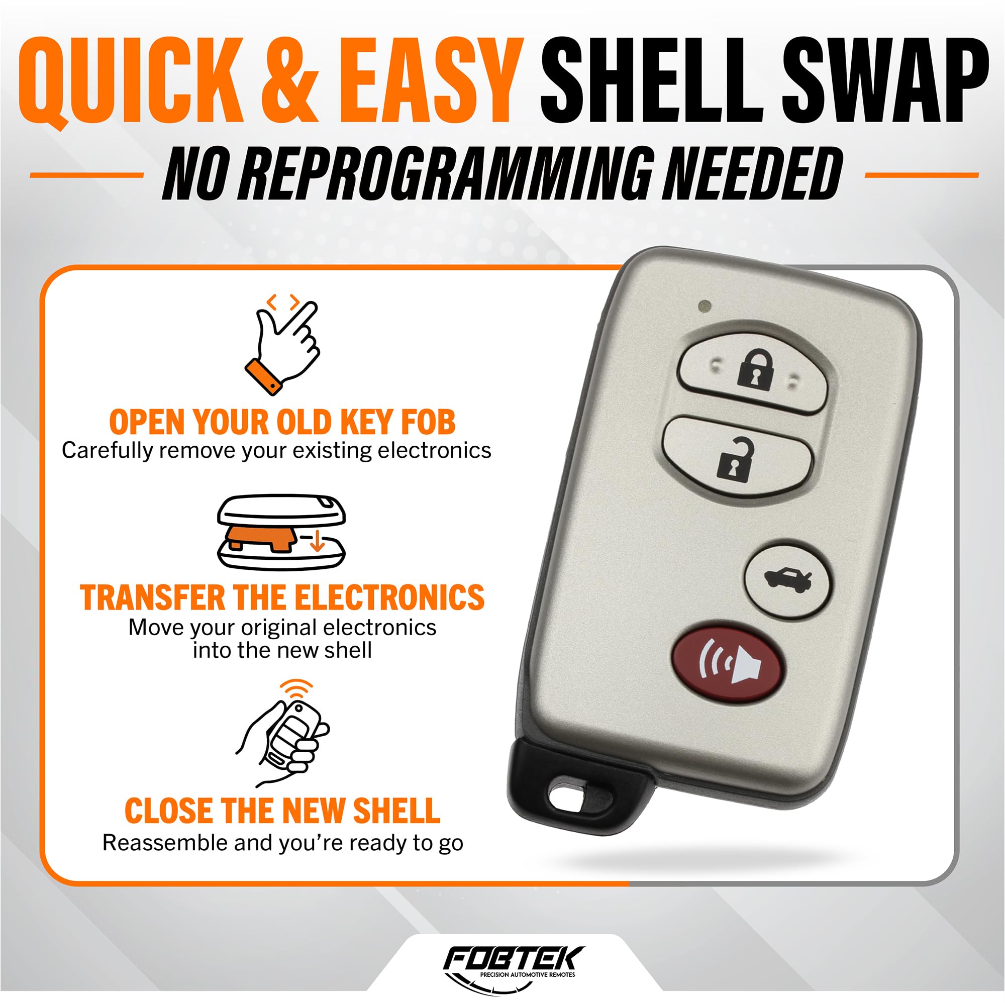 FOBTEK Smart Key Fob Shell Case for Toyota HYQ14AAB, 4-Button Gold