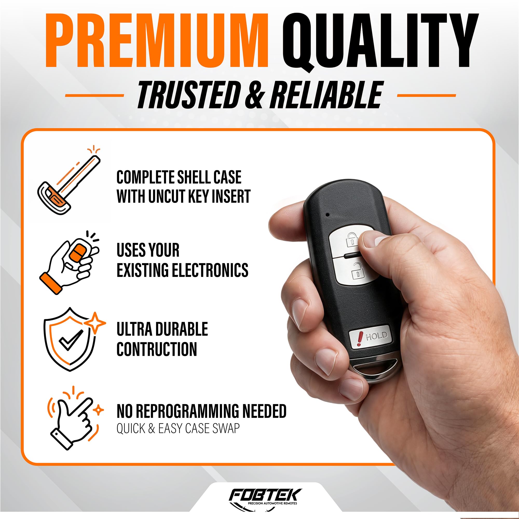 FOBTEK Smart Key Fob Shell Case for Mazda WAZSKE13D01, 3-Button