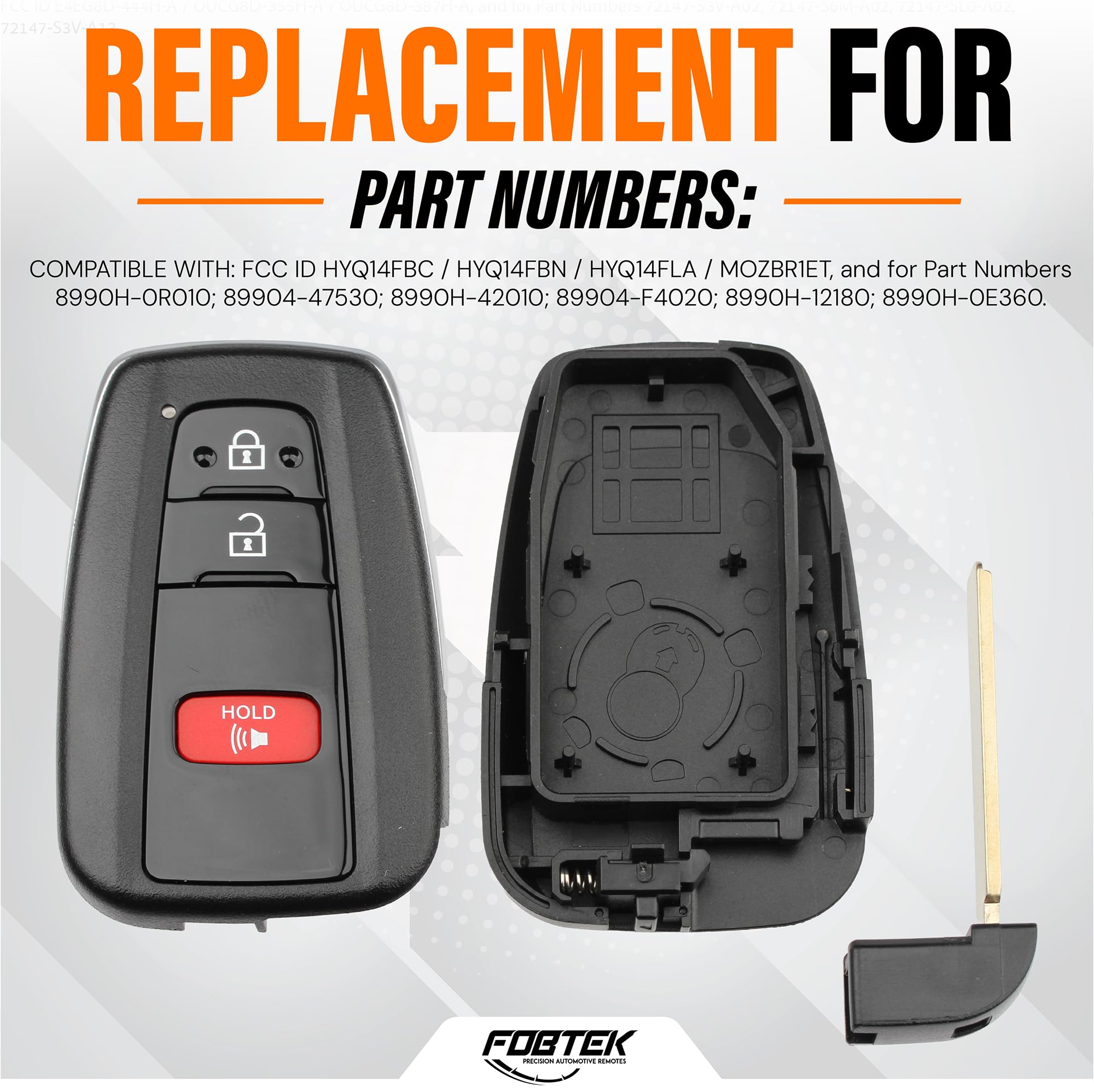 FOBTEK Smart Key Fob Shell Case for Toyota HYQ14FBC, 3-Button