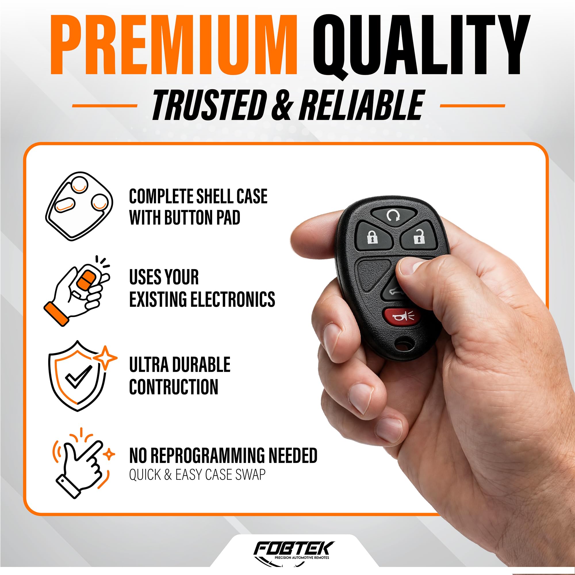 FOBTEK Key Fob Shell Case & Button Pad for Chevy Cadillac GMC OUC60270