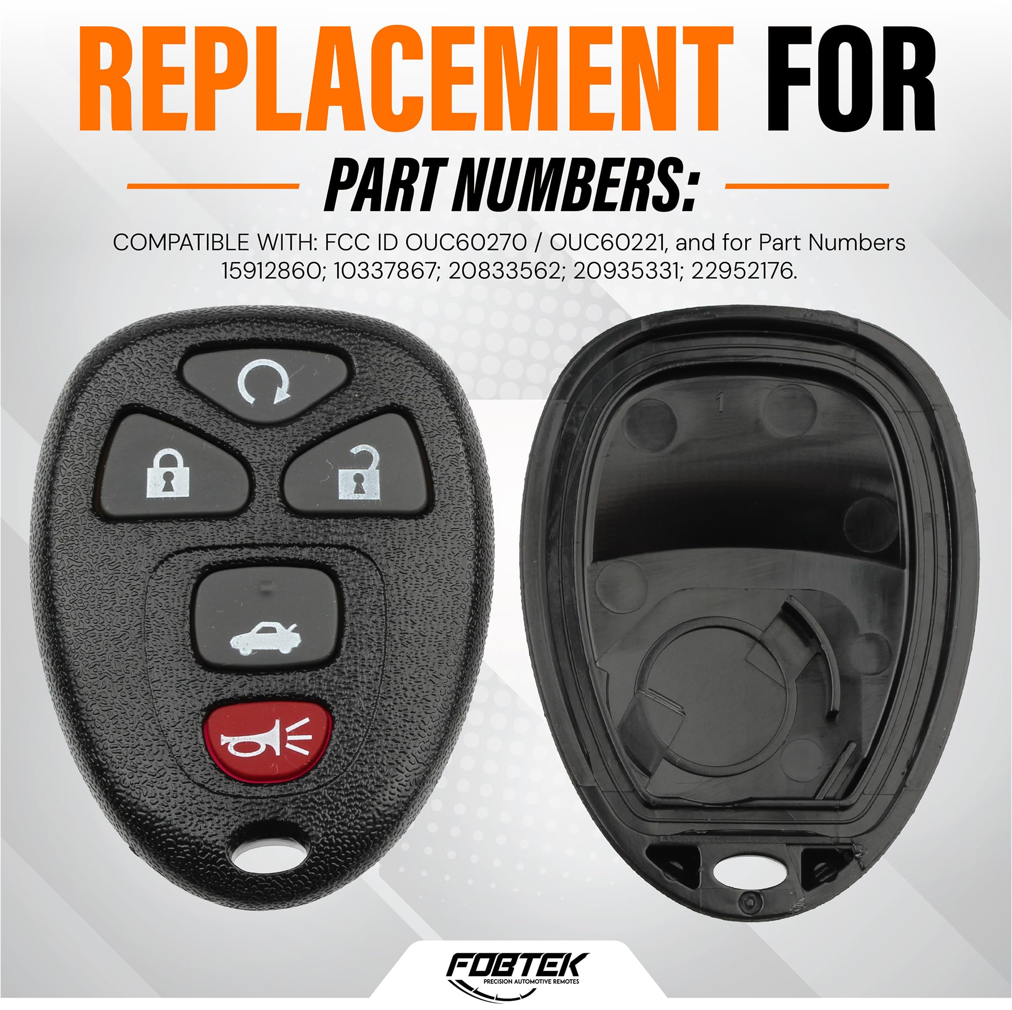 FOBTEK Key Fob Shell Case & Button Pad for Chevy Buick OUC60270, 5-Button