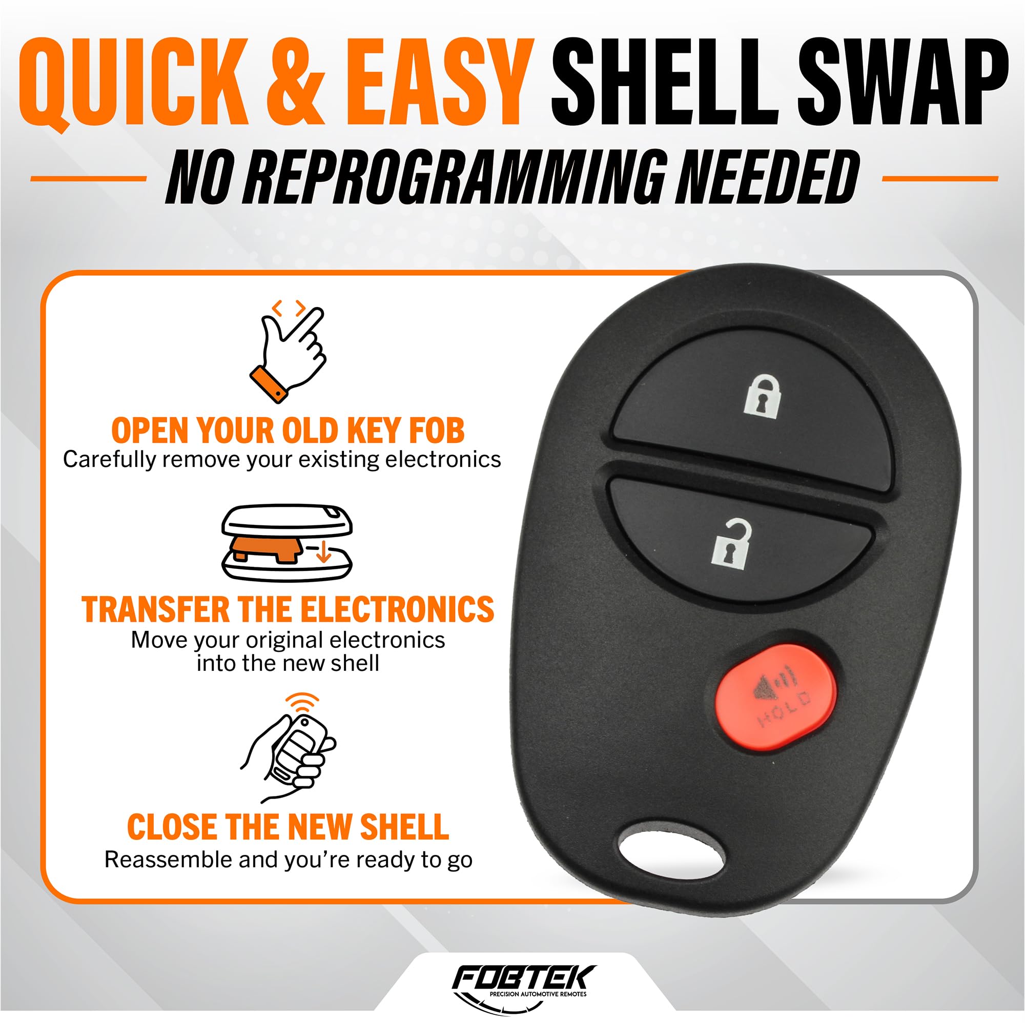 FOBTEK Key Fob Shell Case for Toyota GQ43VT20T, 3-Button