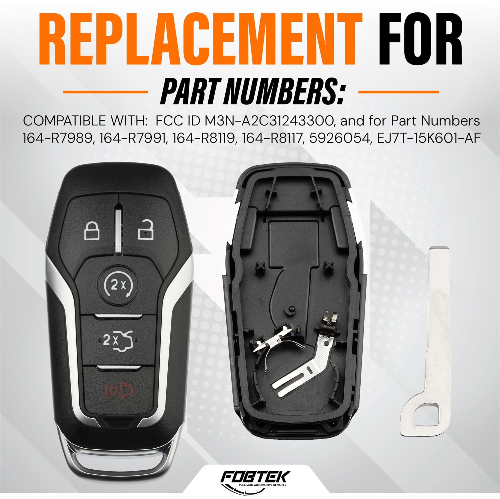 FOBTEK Smart Key Fob Shell Case for Ford Lincoln M3N-A2C31243300, 5-Button