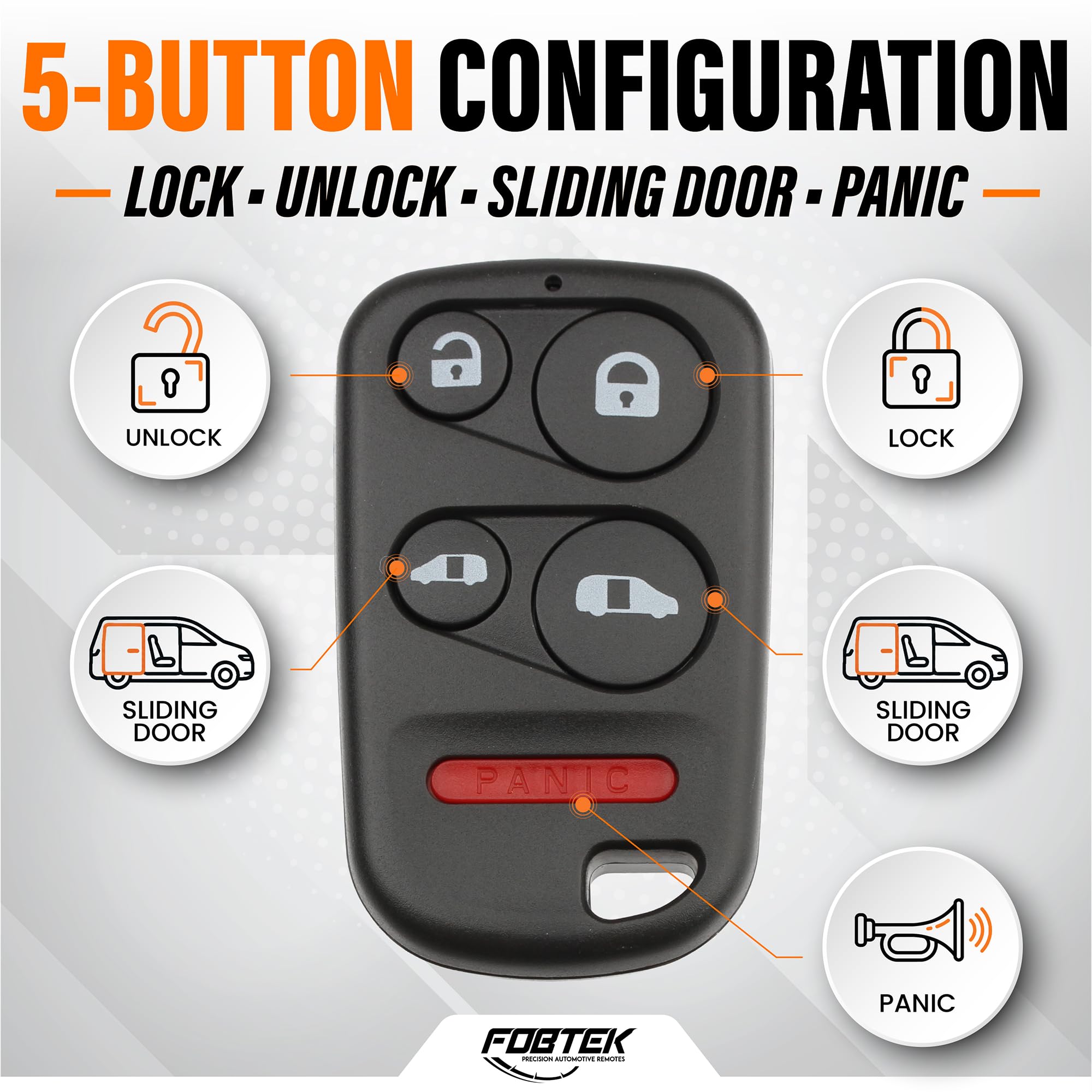 FOBTEK Key Fob Shell Case for 1999-2004 Honda Odyssey, E4EG8DN, 5-Button