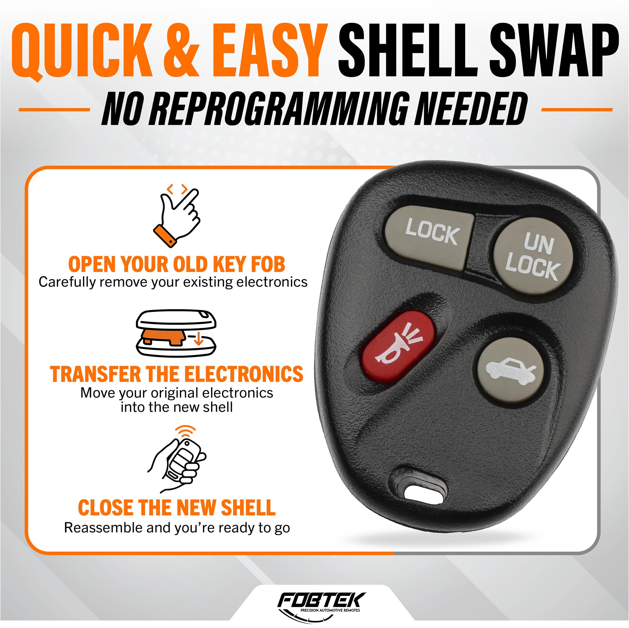 FOBTEK Key Fob Shell Case for Chevy Pontiac Cadillac ABO1502T, 4-Button