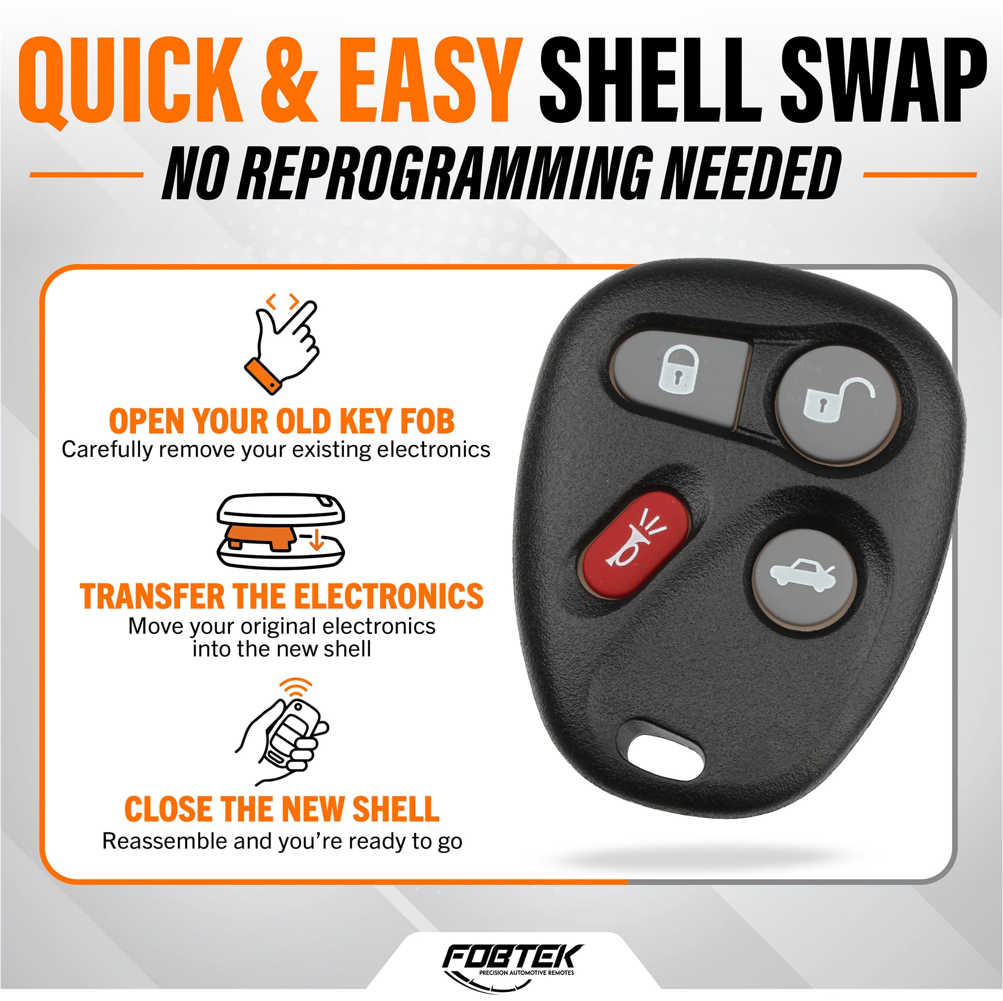 FOBTEK Key Fob Shell Case for Chevy Pontiac Buick KOBLEAR1XT