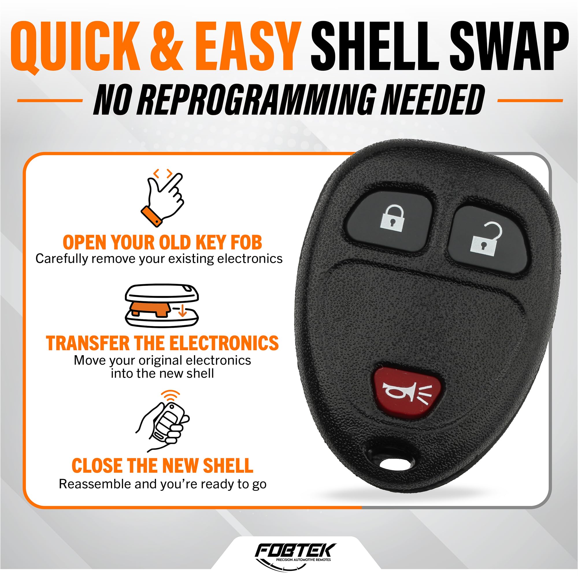 FOBTEK Key Fob Shell Case & Button Pad for Chevy Pontiac KOBGT04A, 6-Button