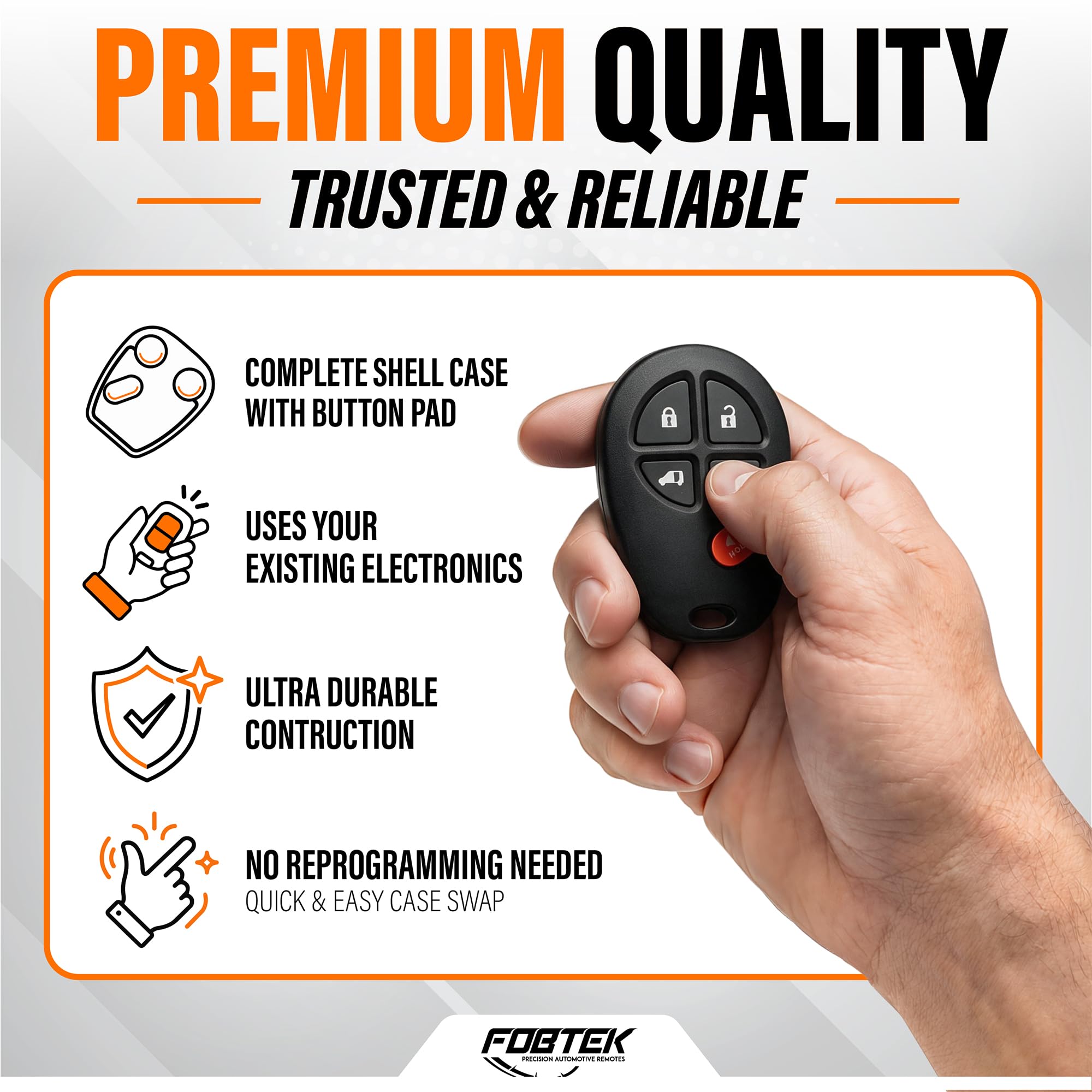 FOBTEK Key Fob Shell Case & Button Pad for Toyota GQ43VT20T, 5-Button
